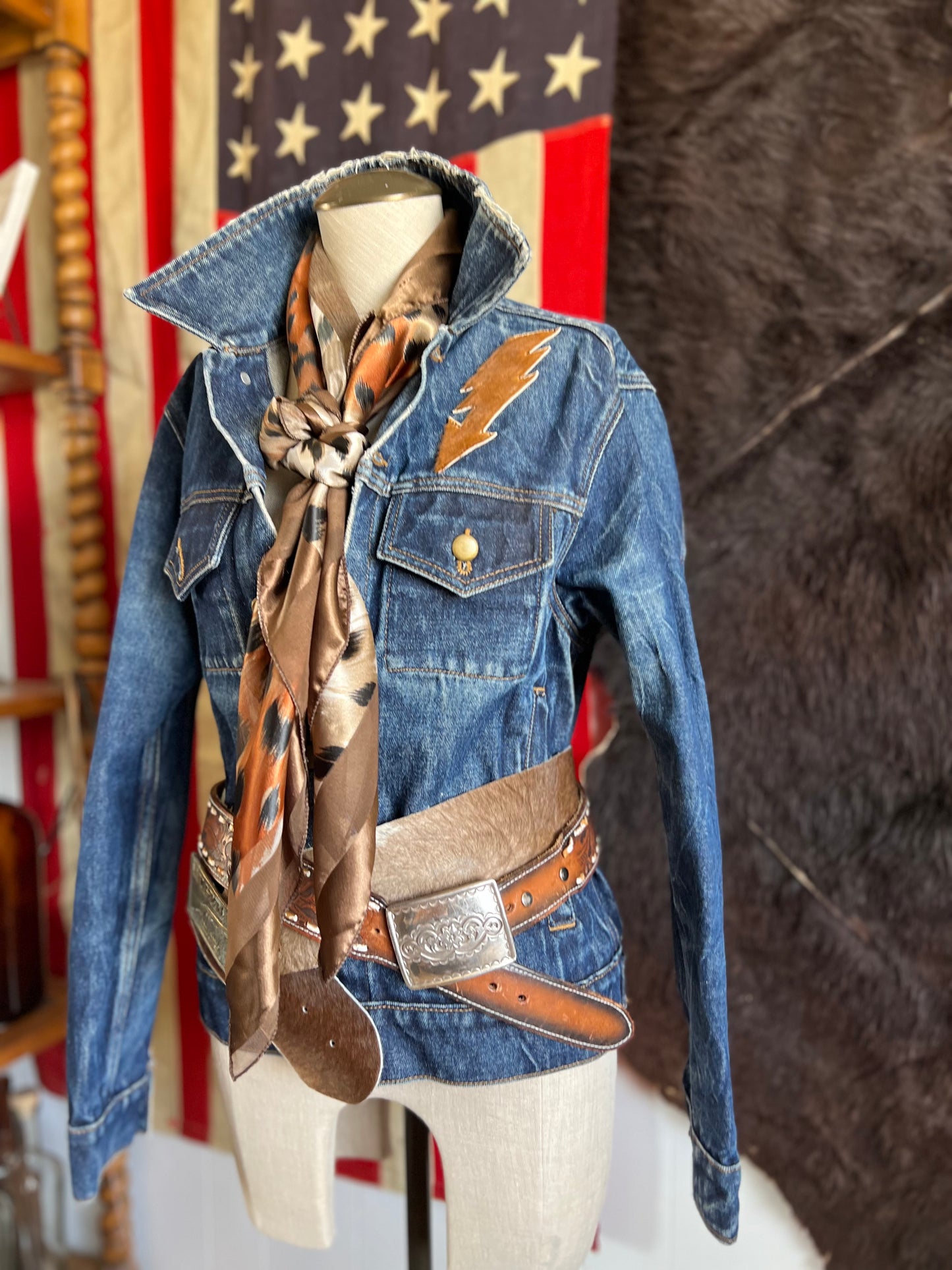 Desert Blazer Denim Jacket Firebird Patchwork