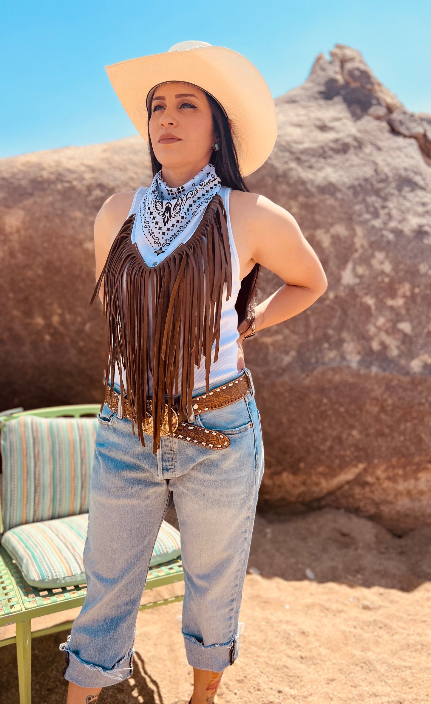 Desert Dusted Bandana Leather Fringe Collar