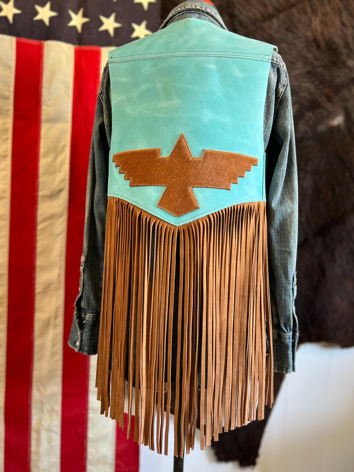 Leather Firebird Fringe Cowhide Vest