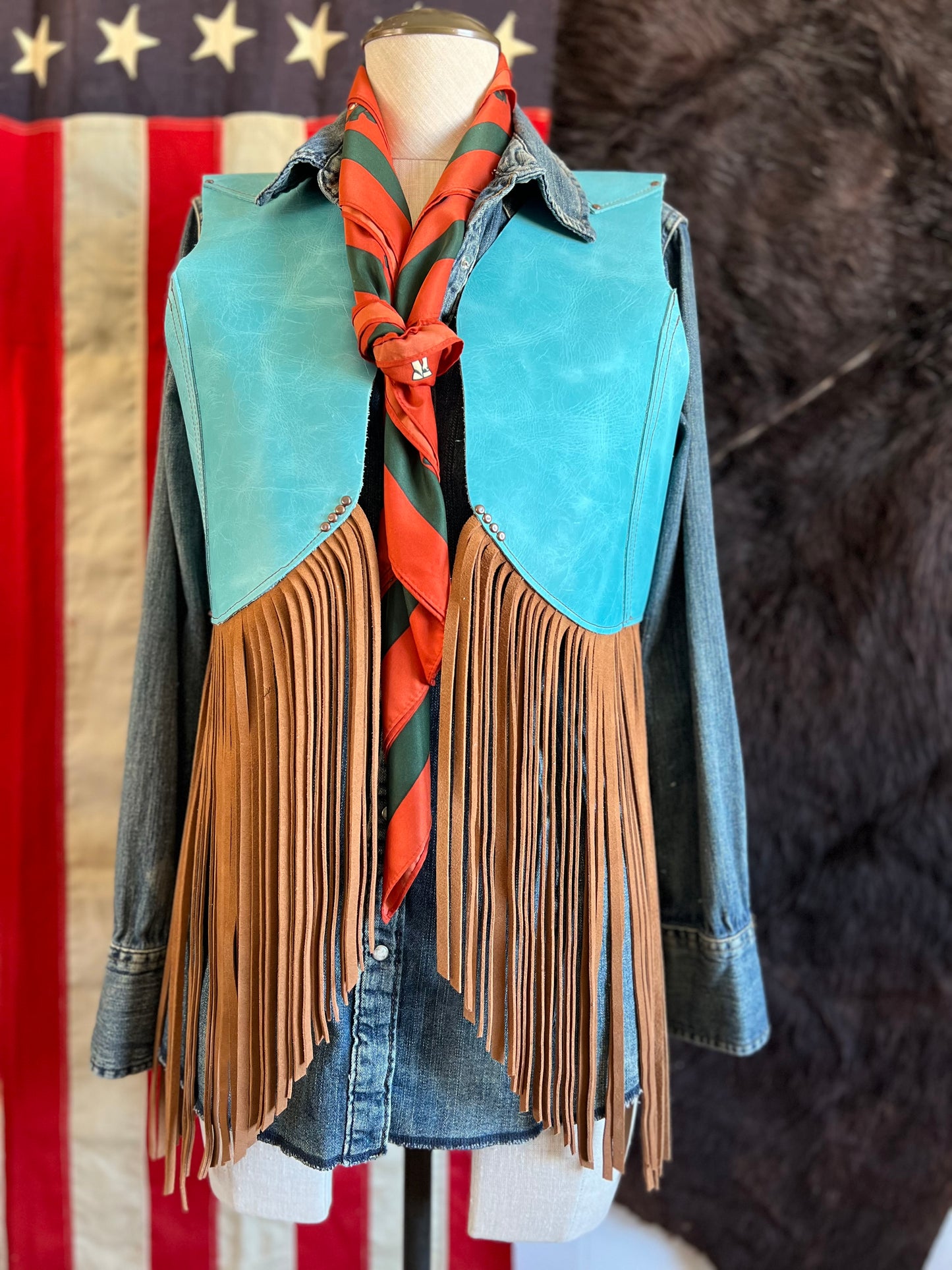 Leather Firebird Fringe Cowhide Vest