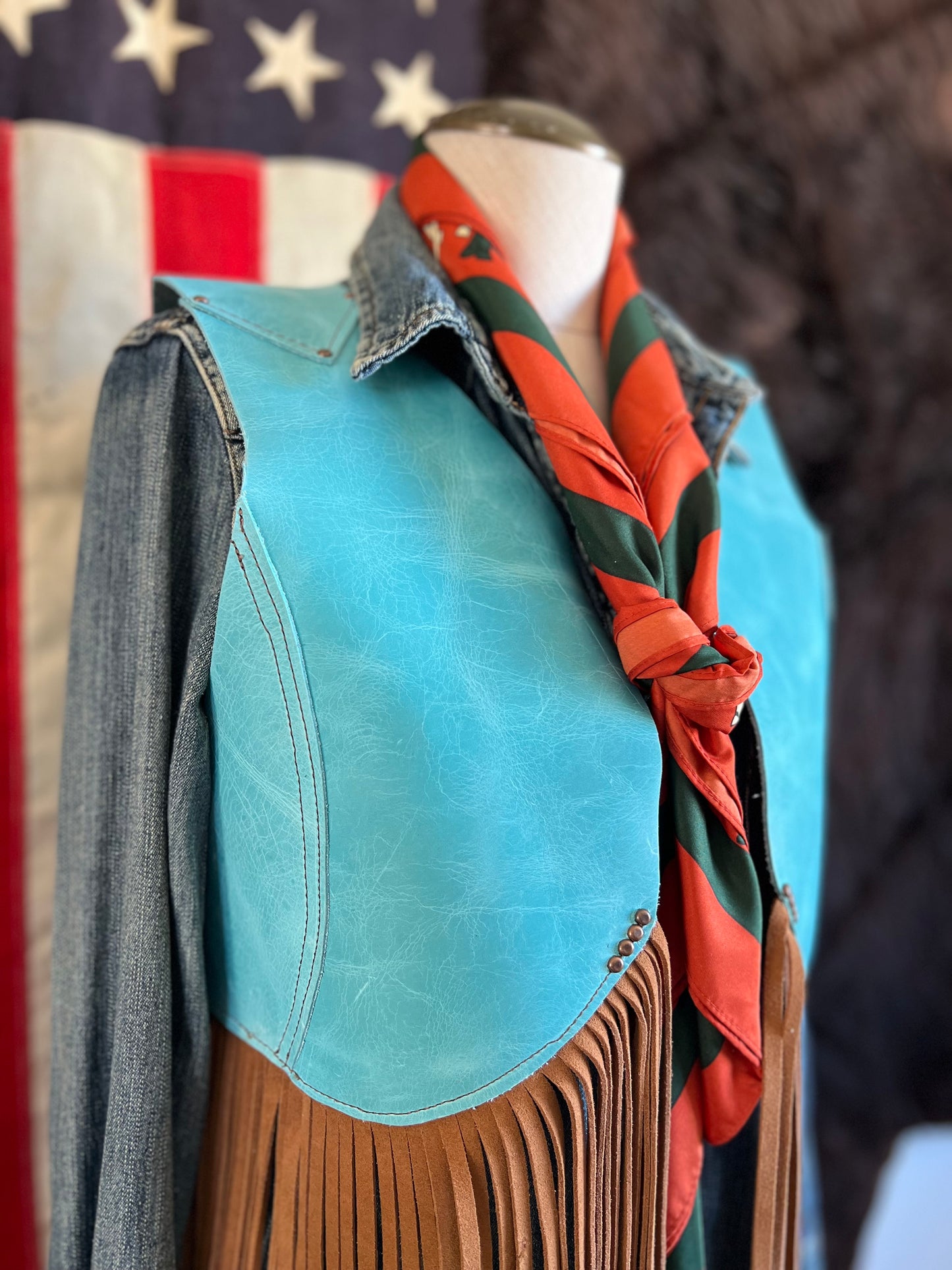 Leather Firebird Fringe Cowhide Vest