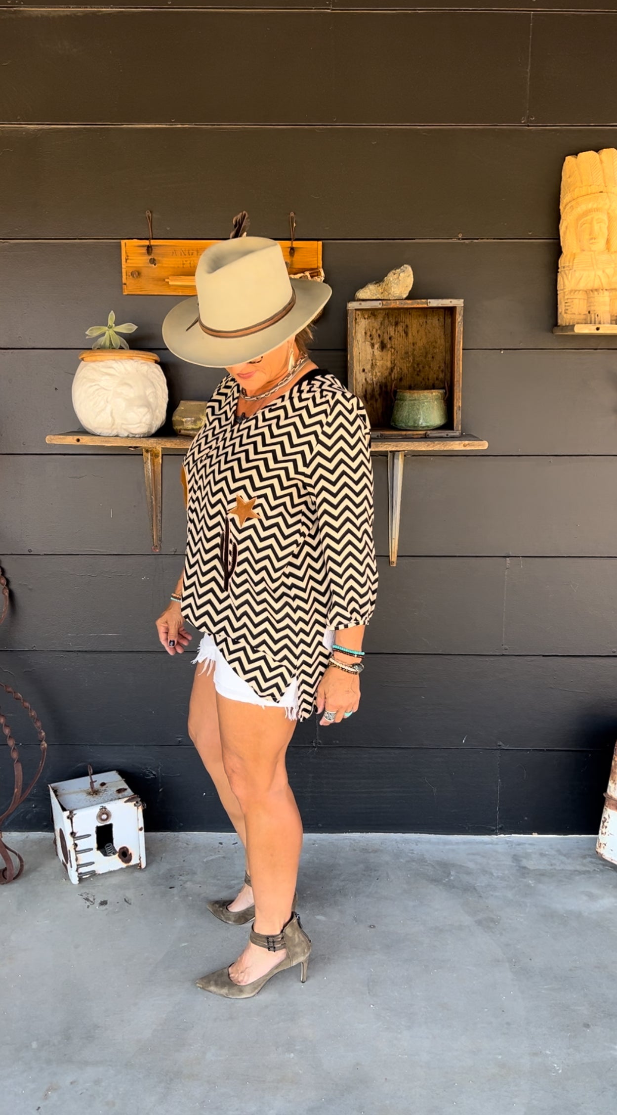 Chevron Long Women’s Shirt Cowhide Snake Cactus Star Bohemian Vibe