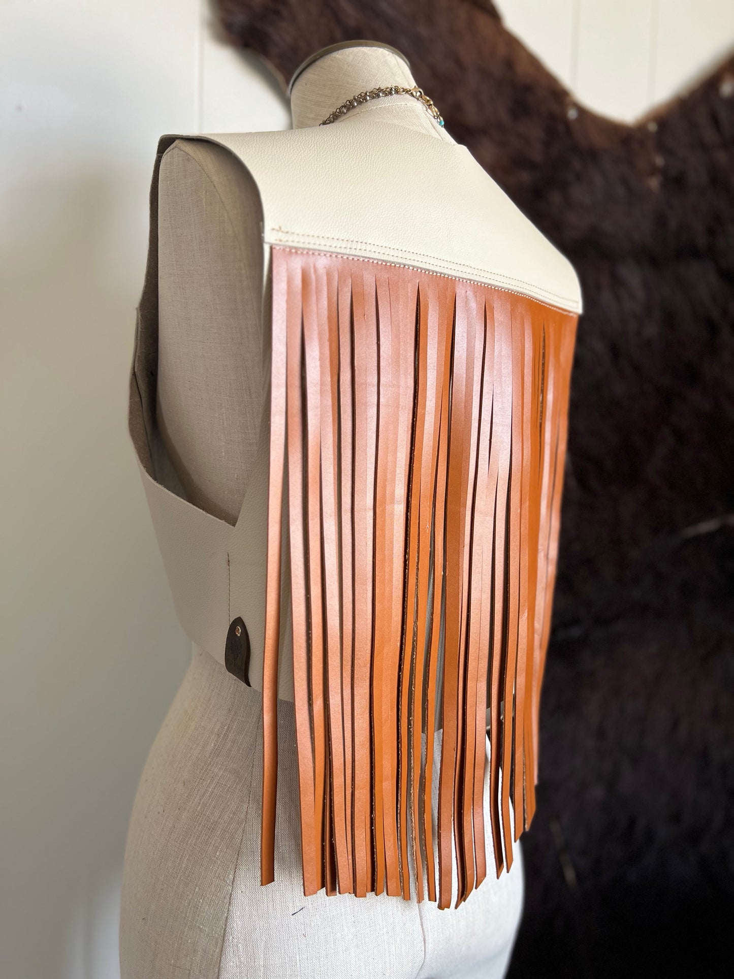 The “Wild Back” Vest Leather Fringe Dirty Mojave Leather
