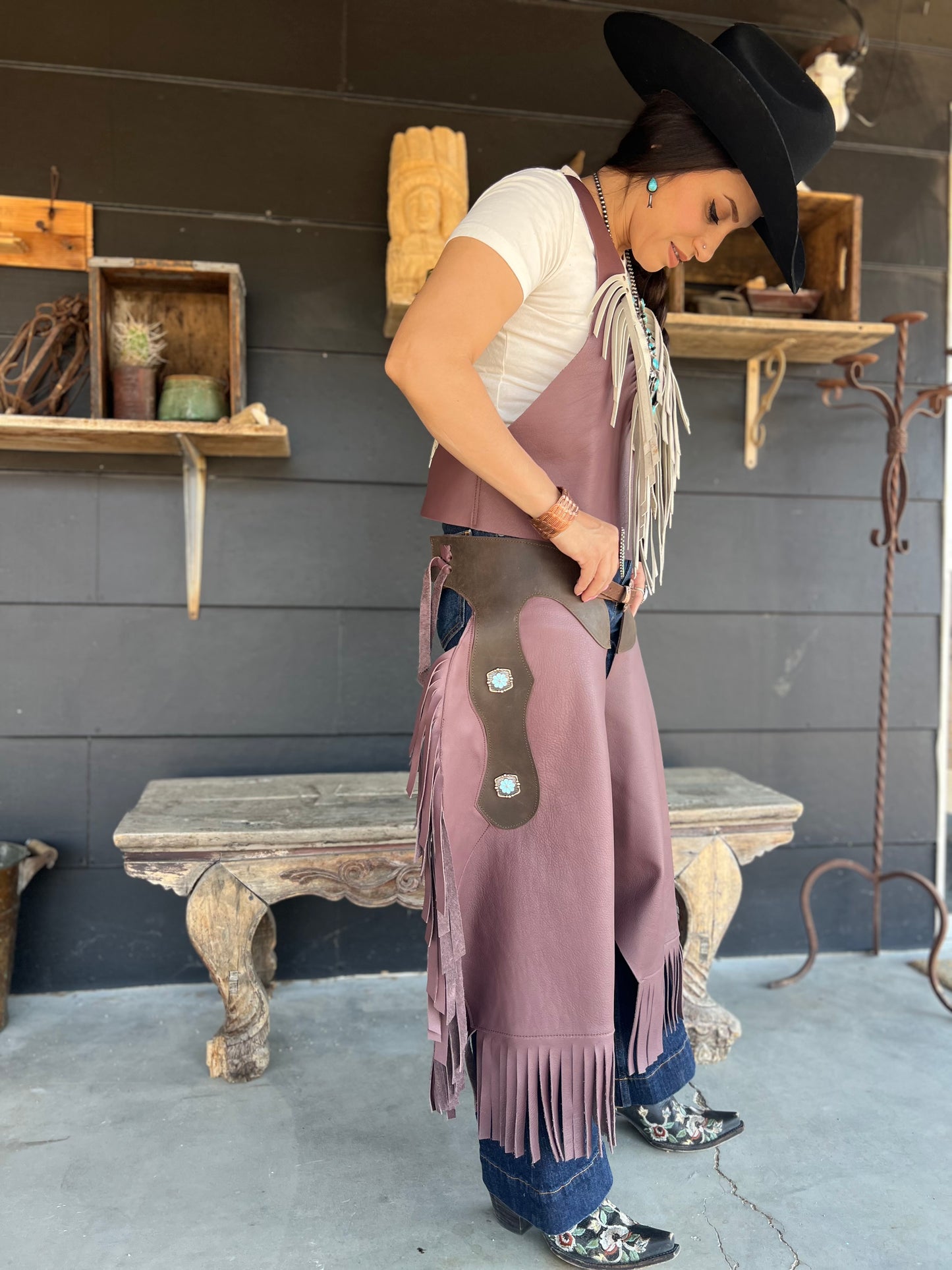 The Thunderbird Wild Back Vests - Bone Fringe