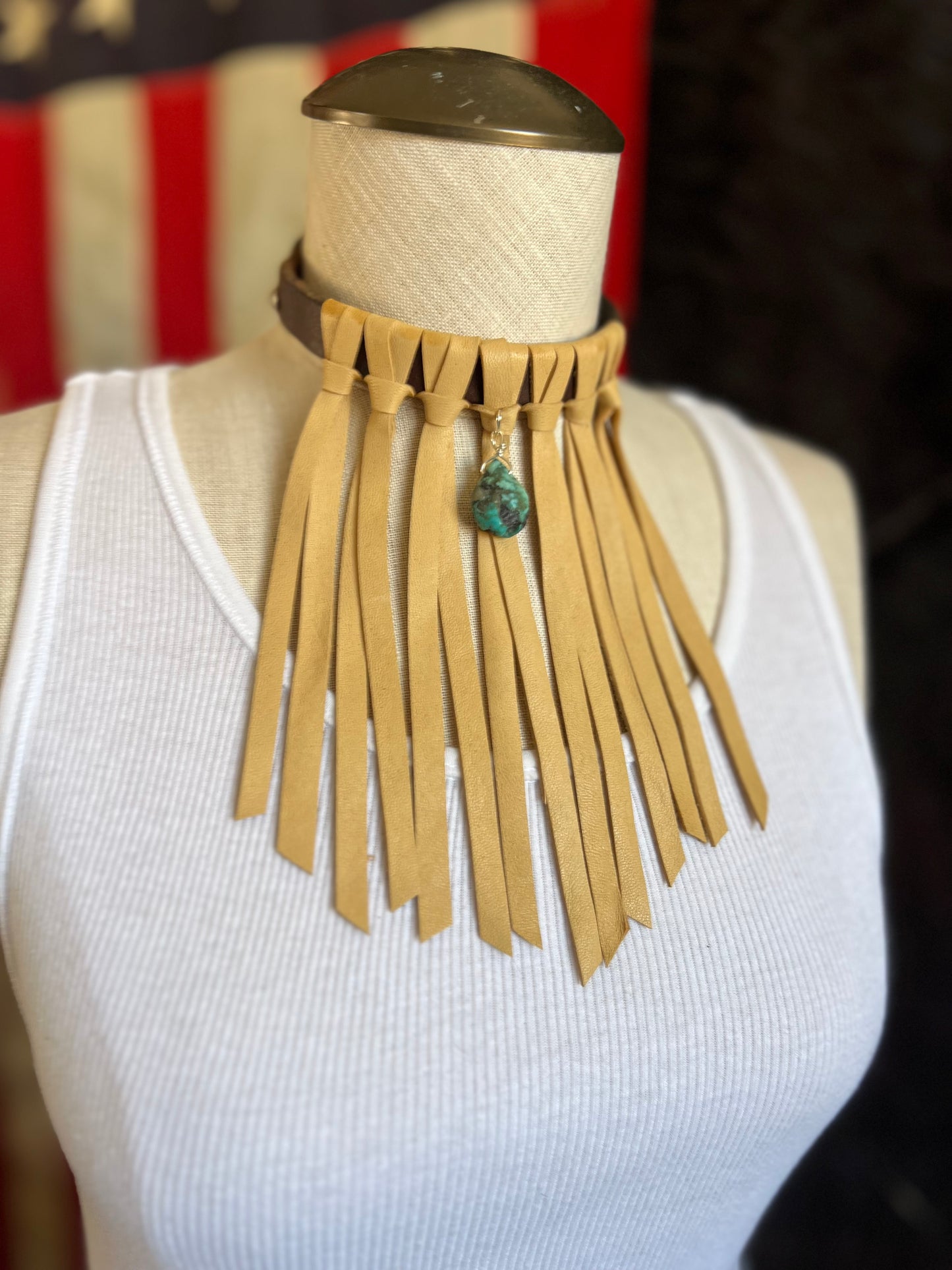 Leather Tack Choker Dangle Necklace