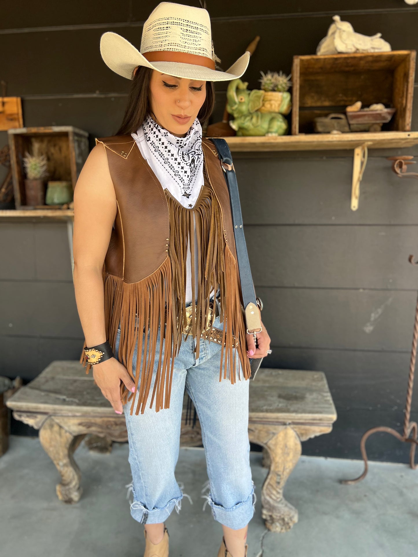 Desert Dusted Bandana Leather Fringe Collar