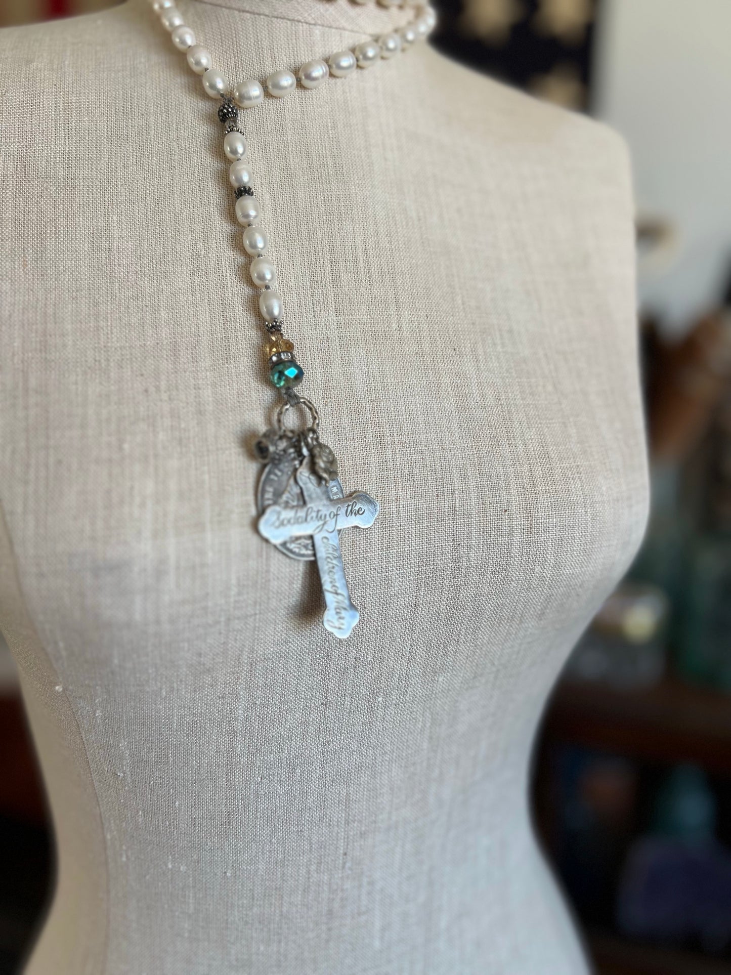 Vintage Reigious Relic Freshwater Pearl Rosary Nun Cross