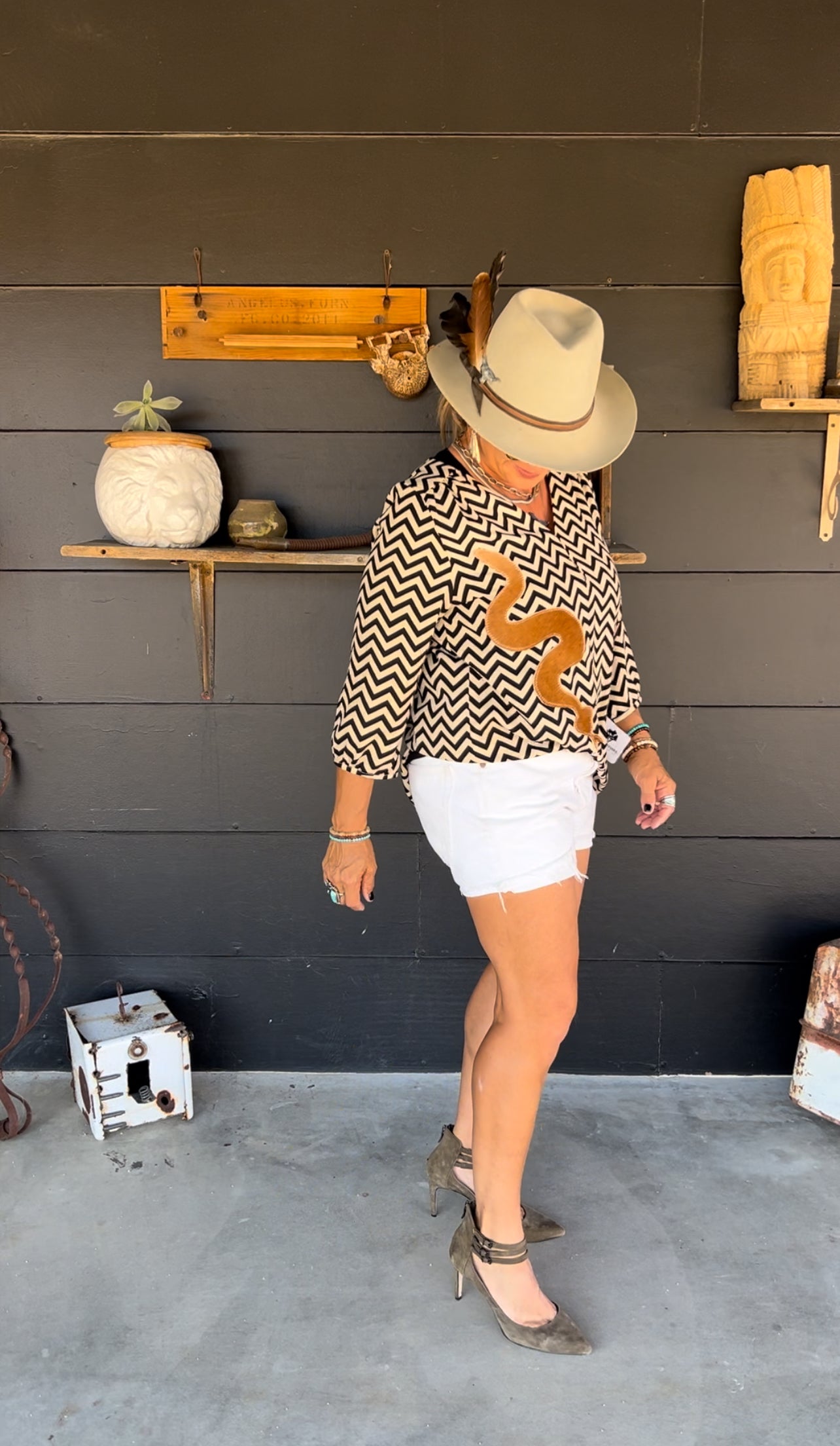 Chevron Long Women’s Shirt Cowhide Snake Cactus Star Bohemian Vibe