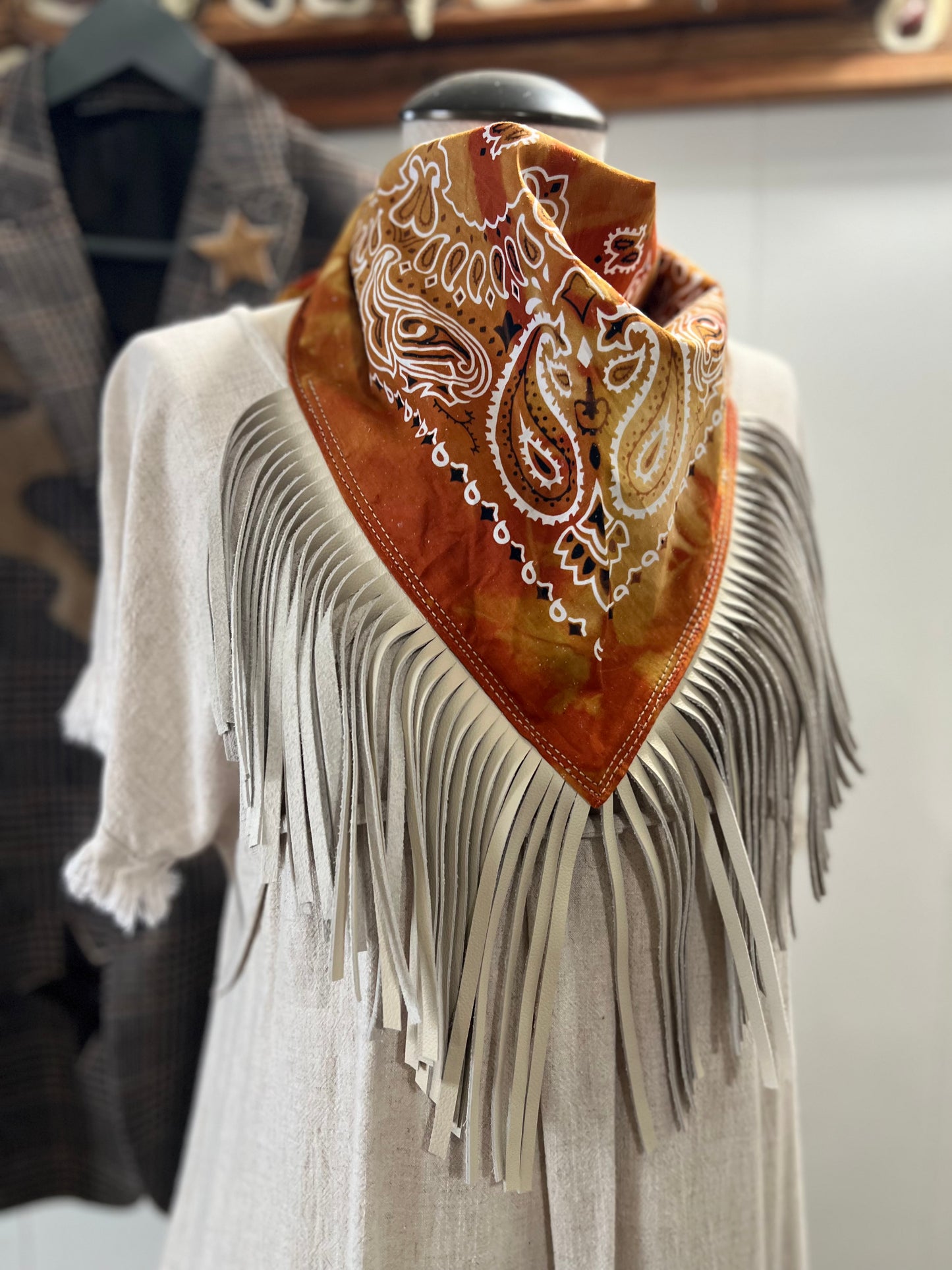 Desert Dusted Bandana Leather Fringe Collar