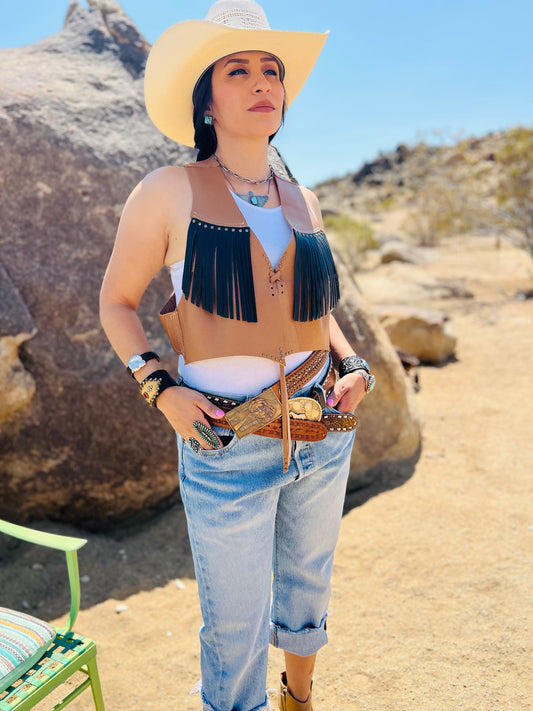 The “Wild Back Bronc Vest” Leather Fringed