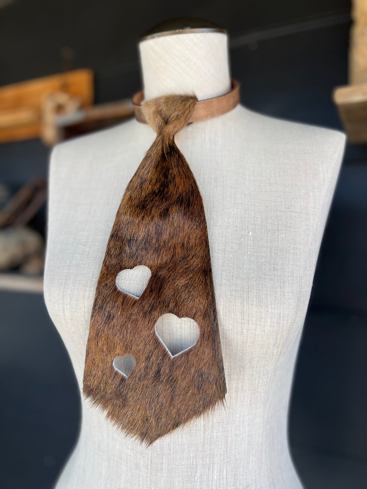 Dirty Mojave Cowhide Hearts Heirloom Wide Necktie