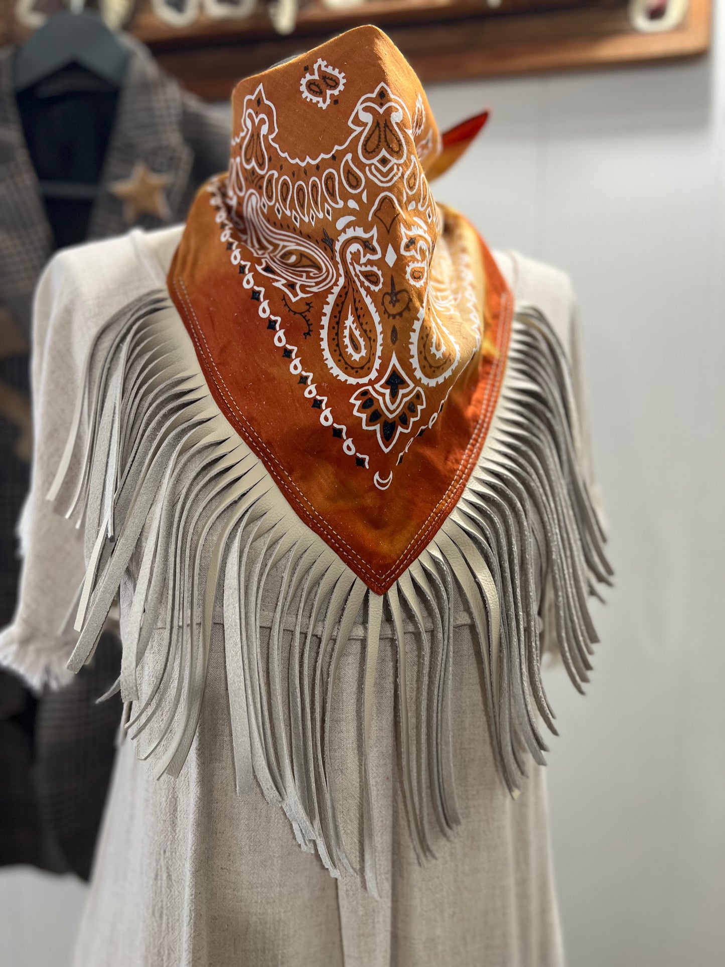Desert Dusted Bandana Leather Fringe Collar