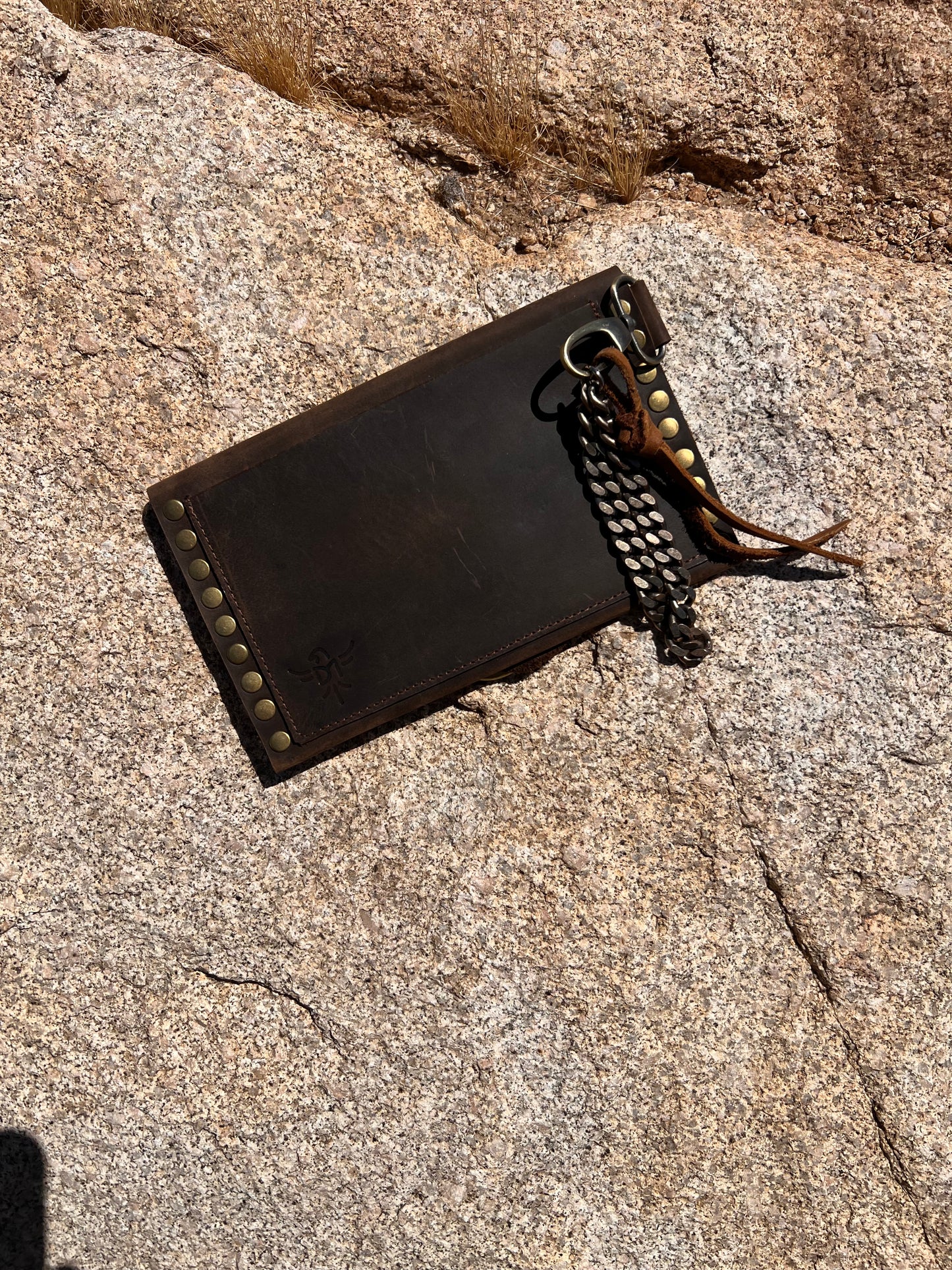Dirty Mojave Leather Envelope Wristlet with Chain