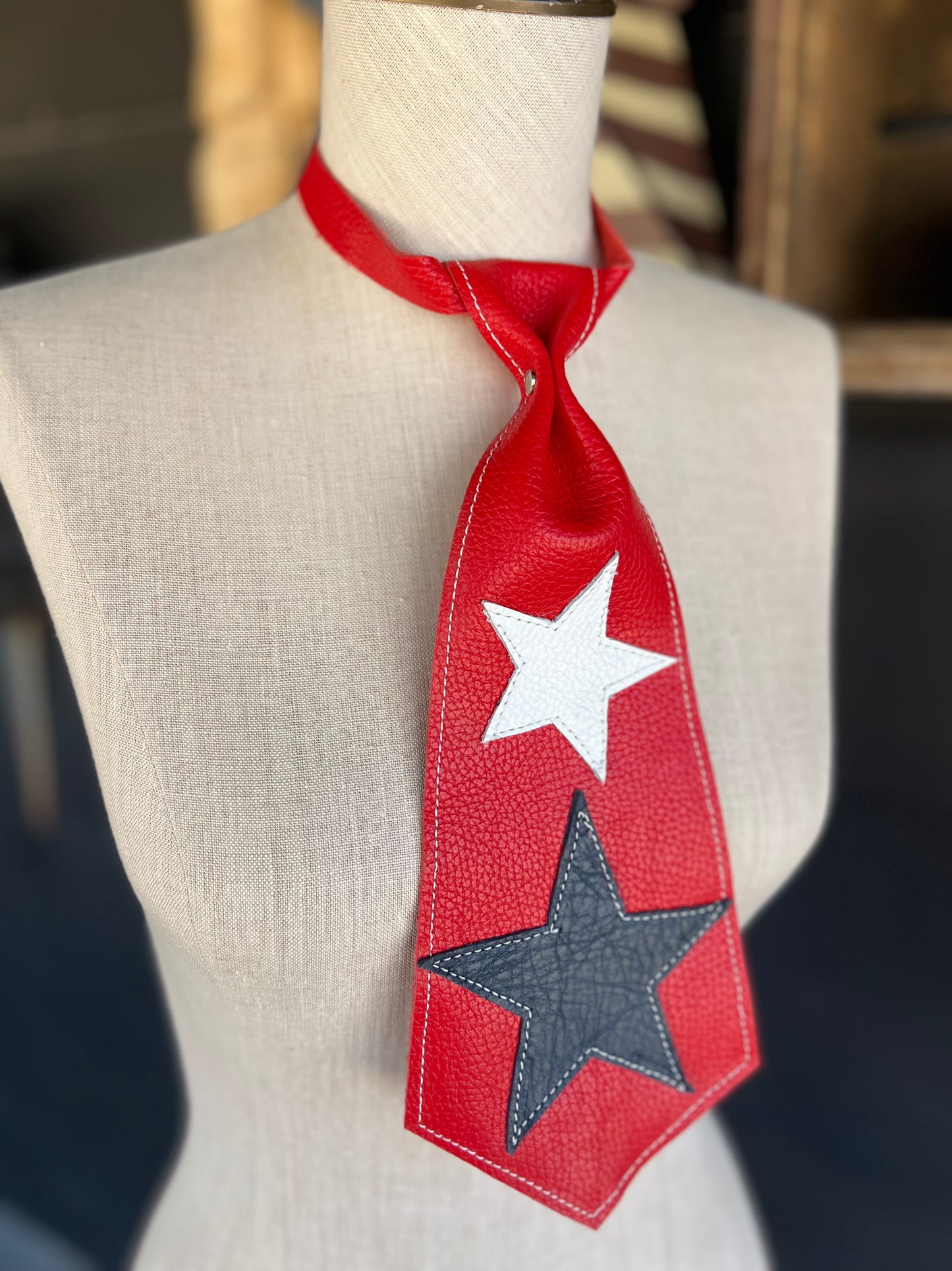 1776-2026 Wild American Heirloom Red White Blue Leather Necktie