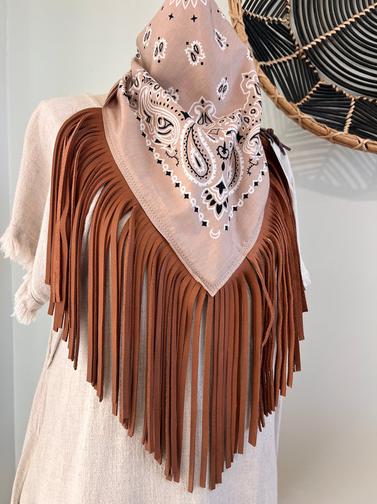 Desert Dusted Paisley Bandana Leather Fringe Collar