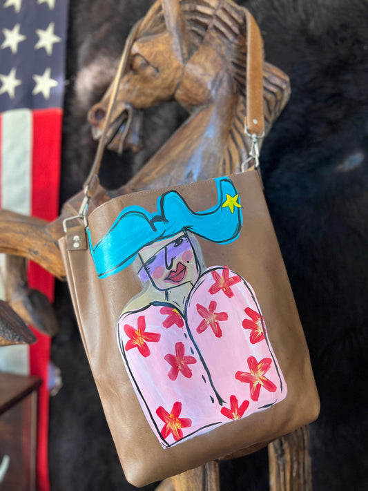 Hand-painted Custom Leather Handbag with Horse Print