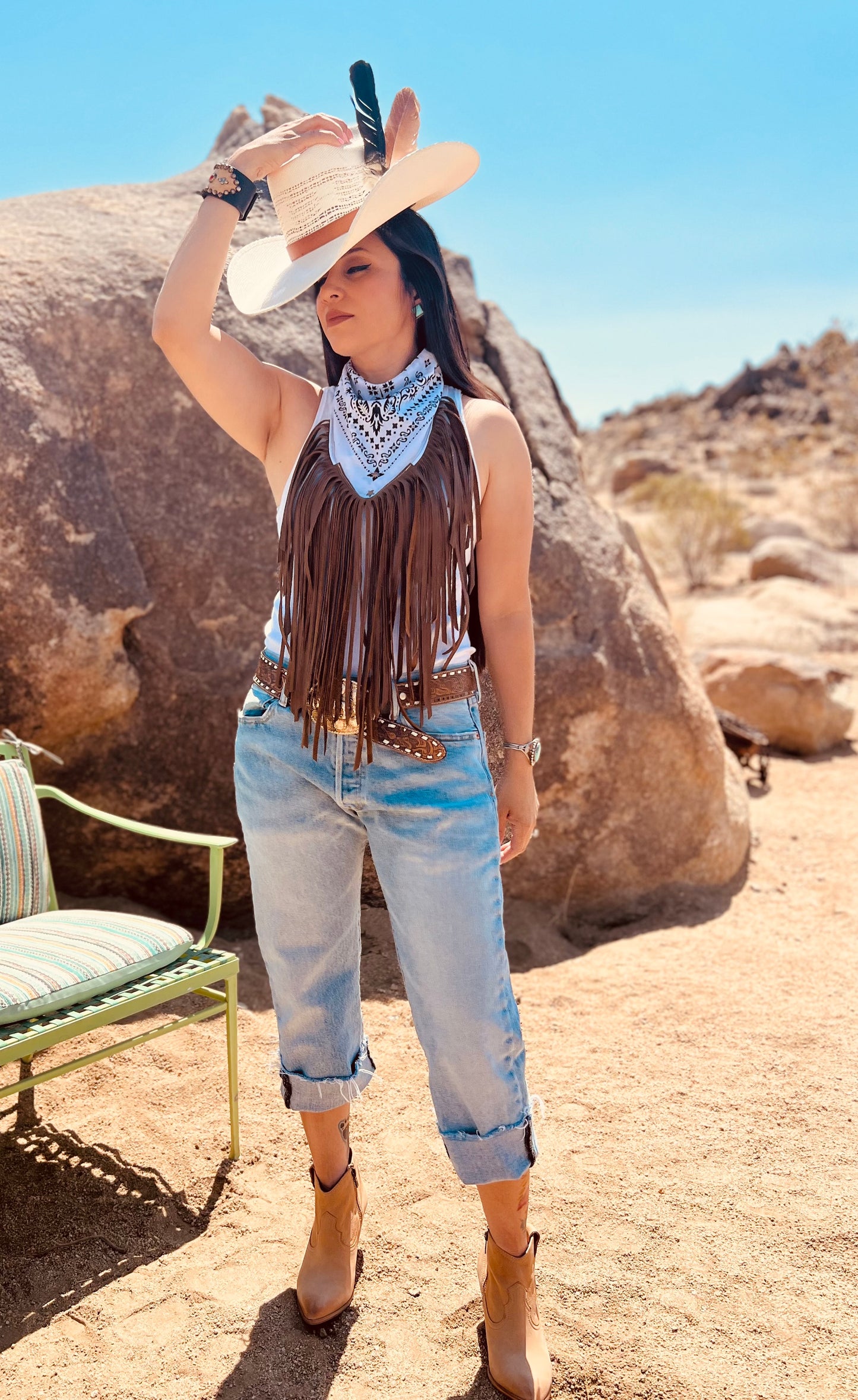 Desert Dusted Bandana Leather Fringe Collar