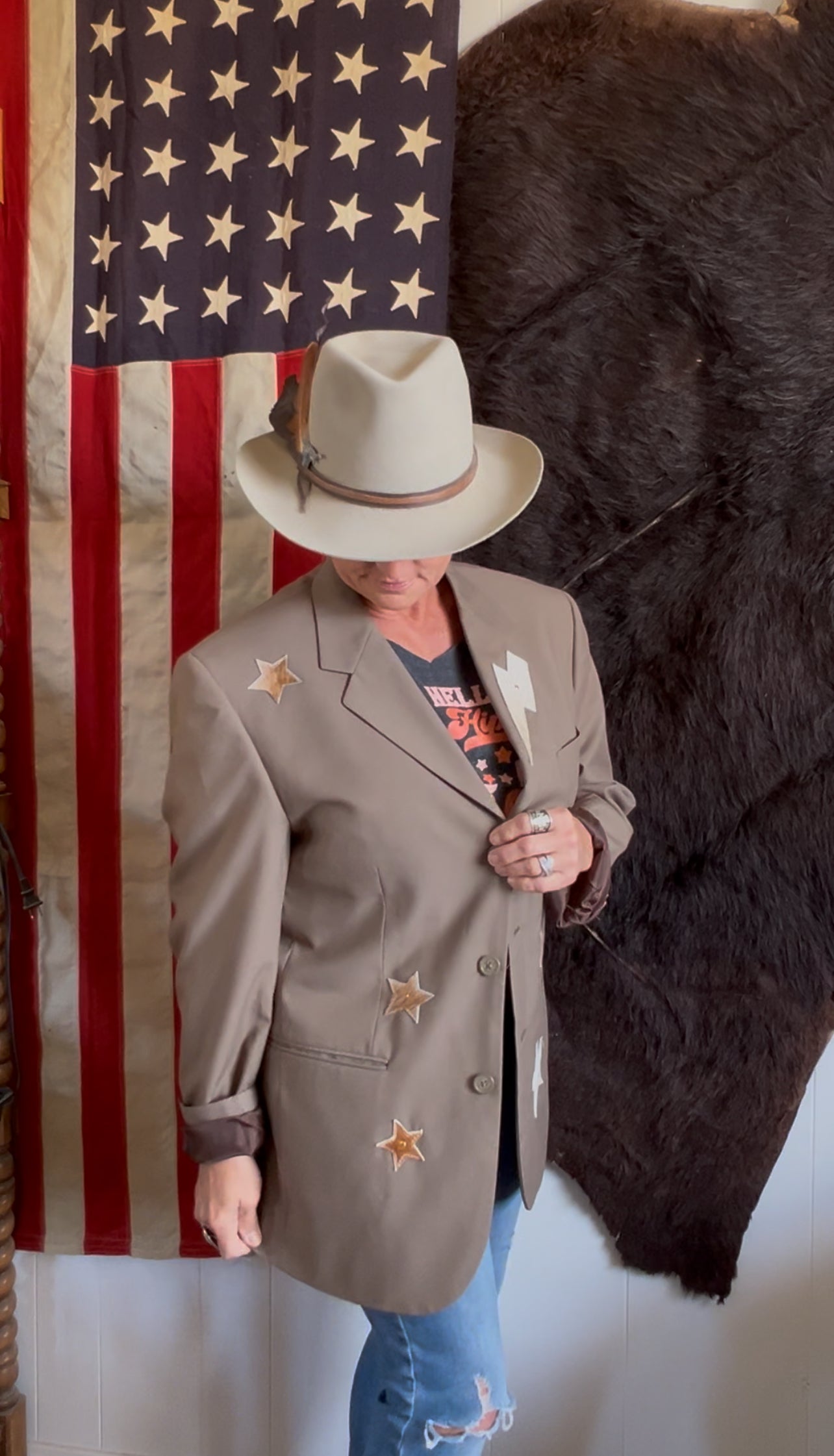 Tan Desert Blazer Cowhide Stars Horse Head and Shoe Cowhide Patches