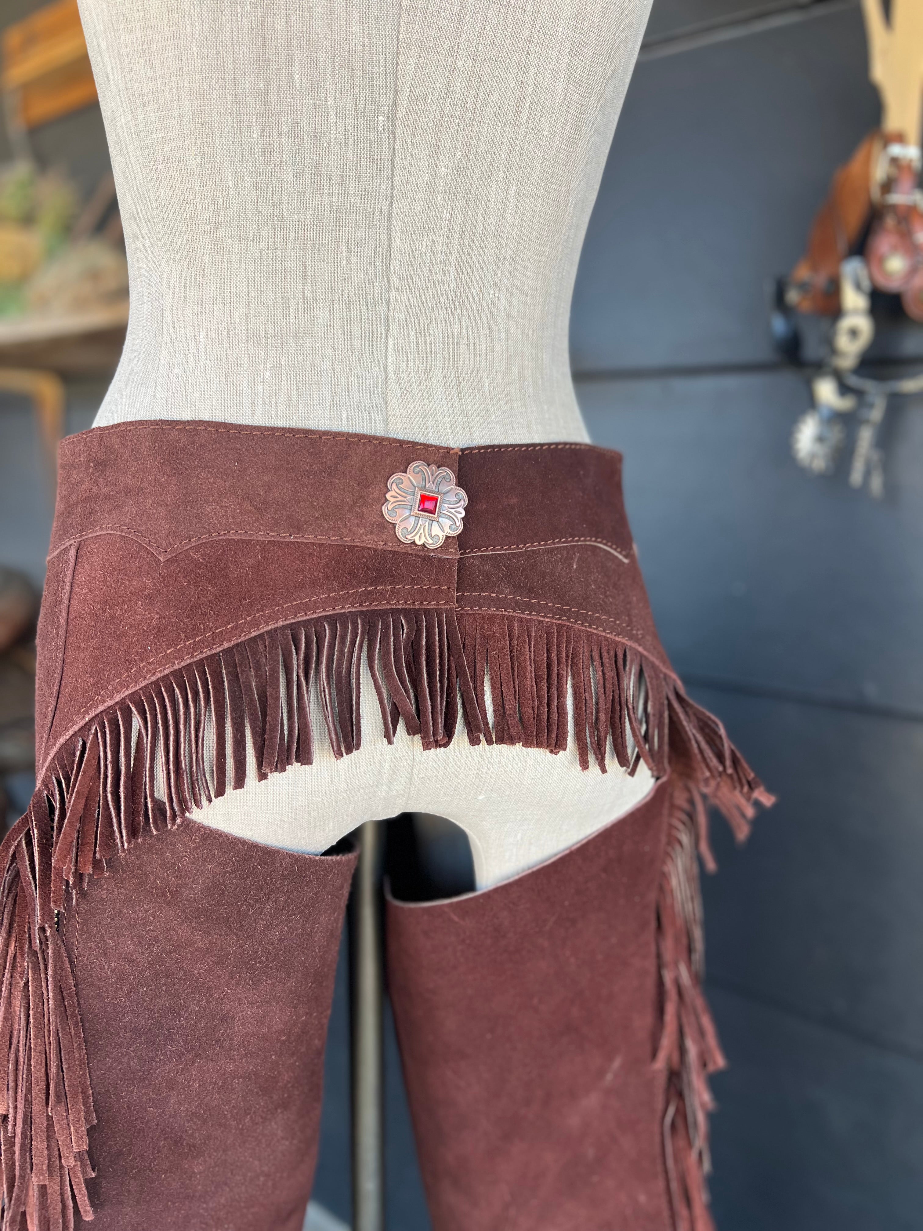 Chocolate -Rust Suede Long Chaps with Stars