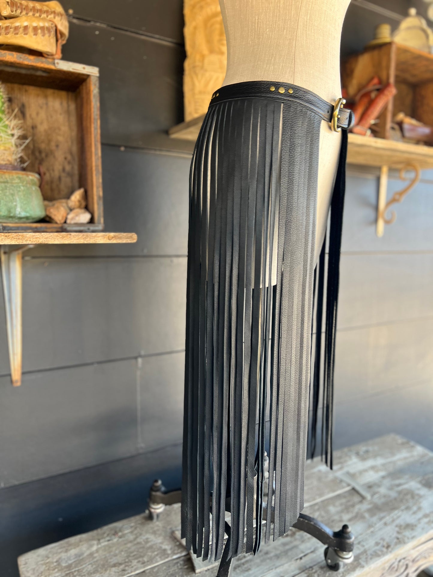 The Badlands Fringe Leather Skirt by Dirty Mojave Leather