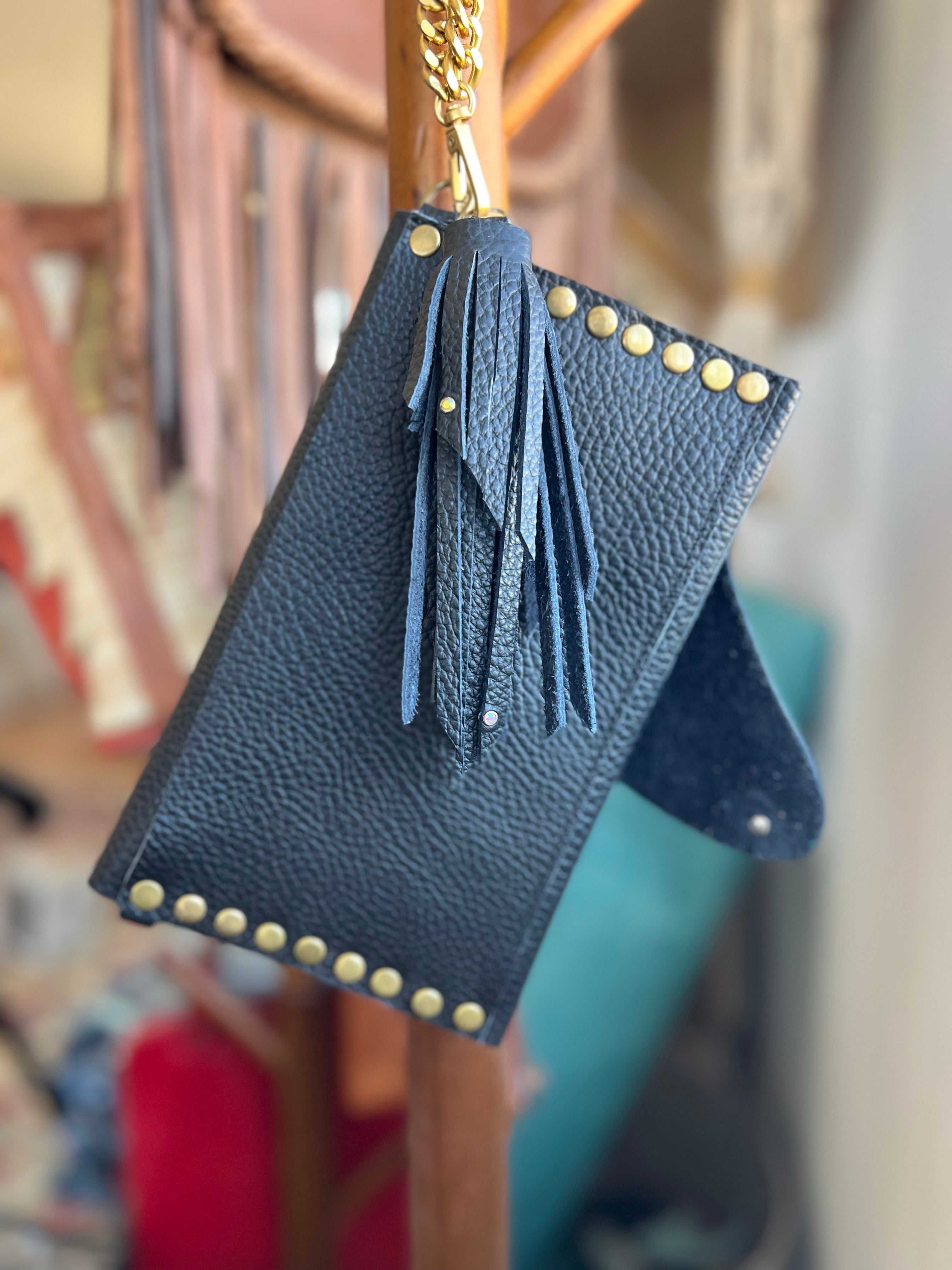 Dirty Mojave Leather Envelope Wristlet with Tassel