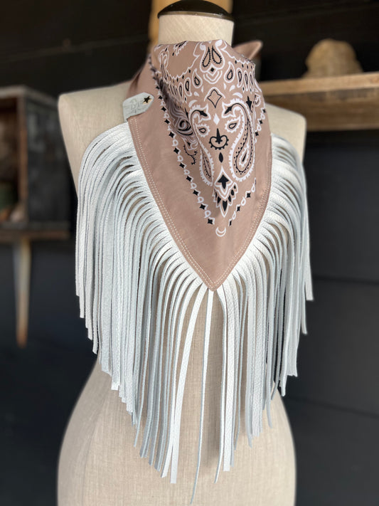 Desert Dusted Paisley Bandana Leather Fringe Collar