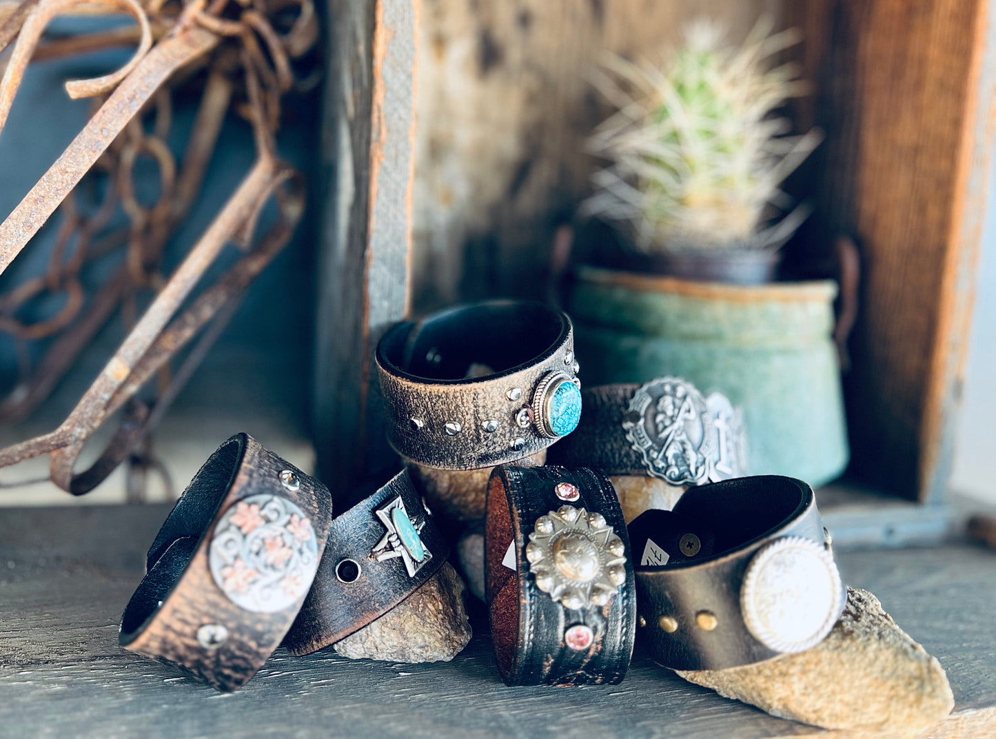 Dirty “Mojave Outlaw Cuffs” Leather Hand-Forged Western Bracelet