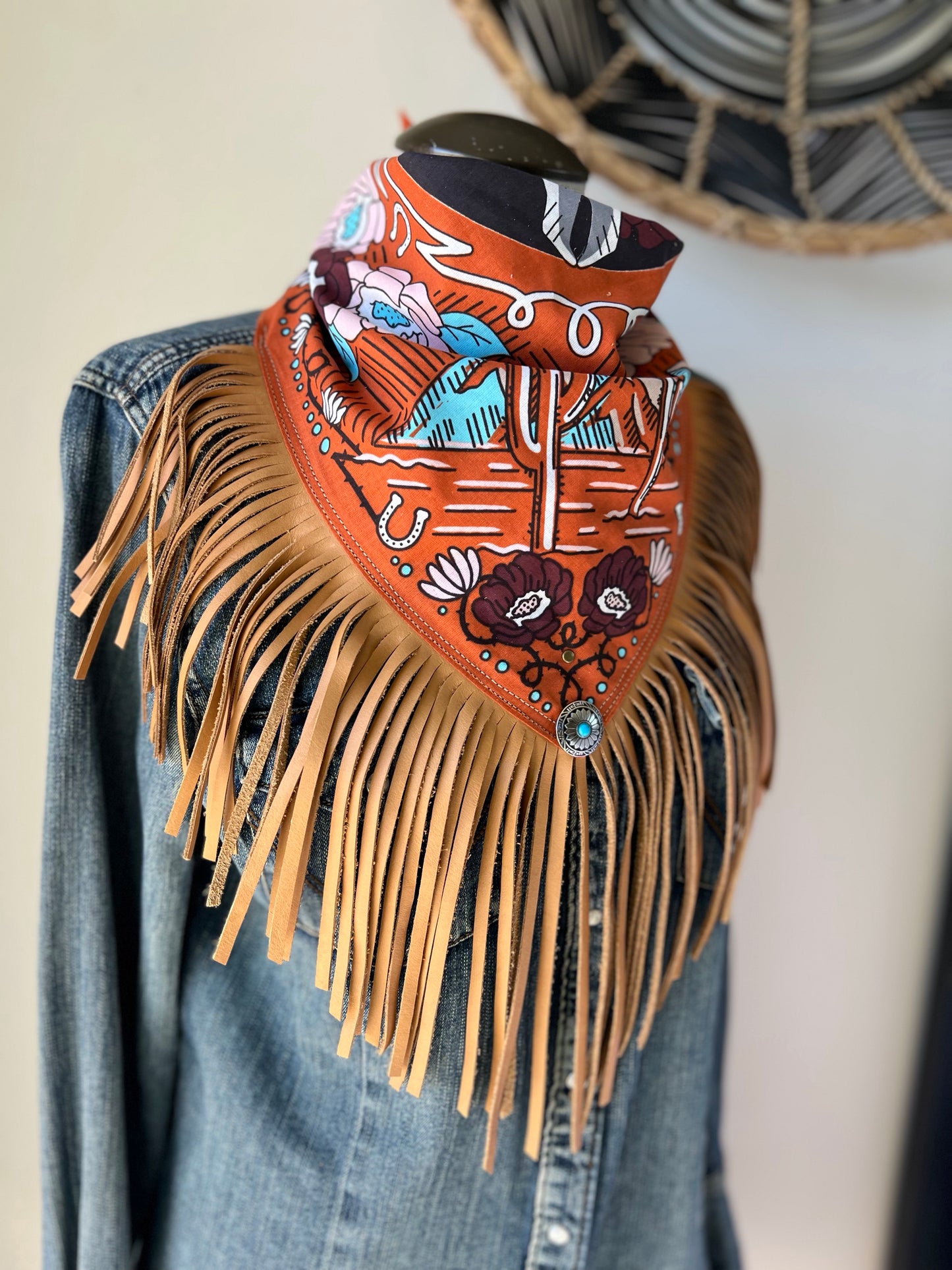 Desert Dusted Bandana Leather Fringe Collar