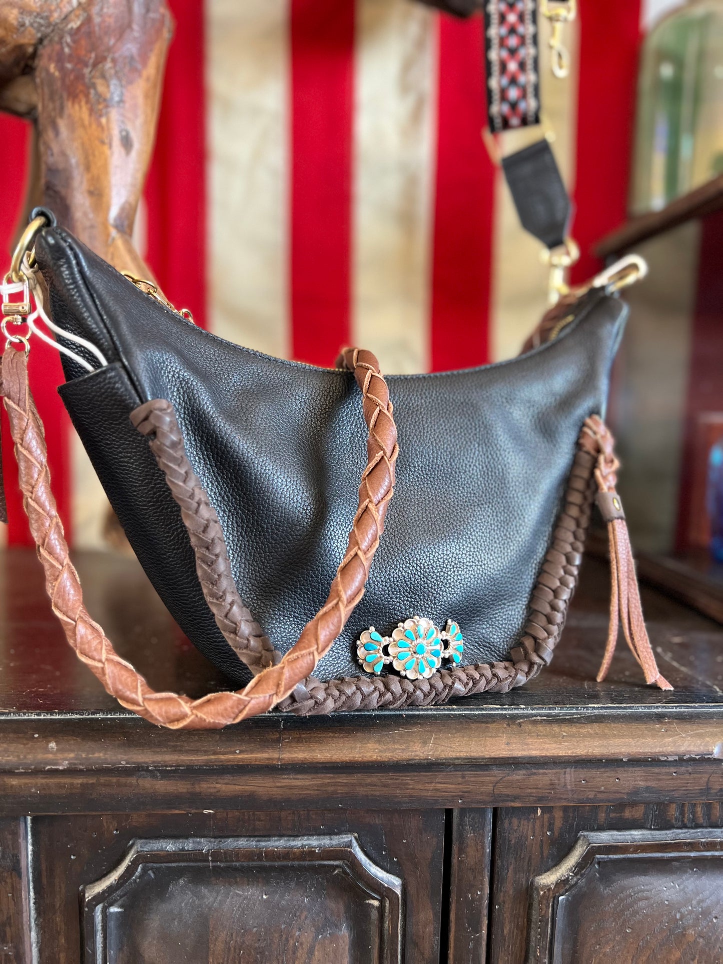 Lucky Custom Leather Handbag Vintage Zuni Turquoise