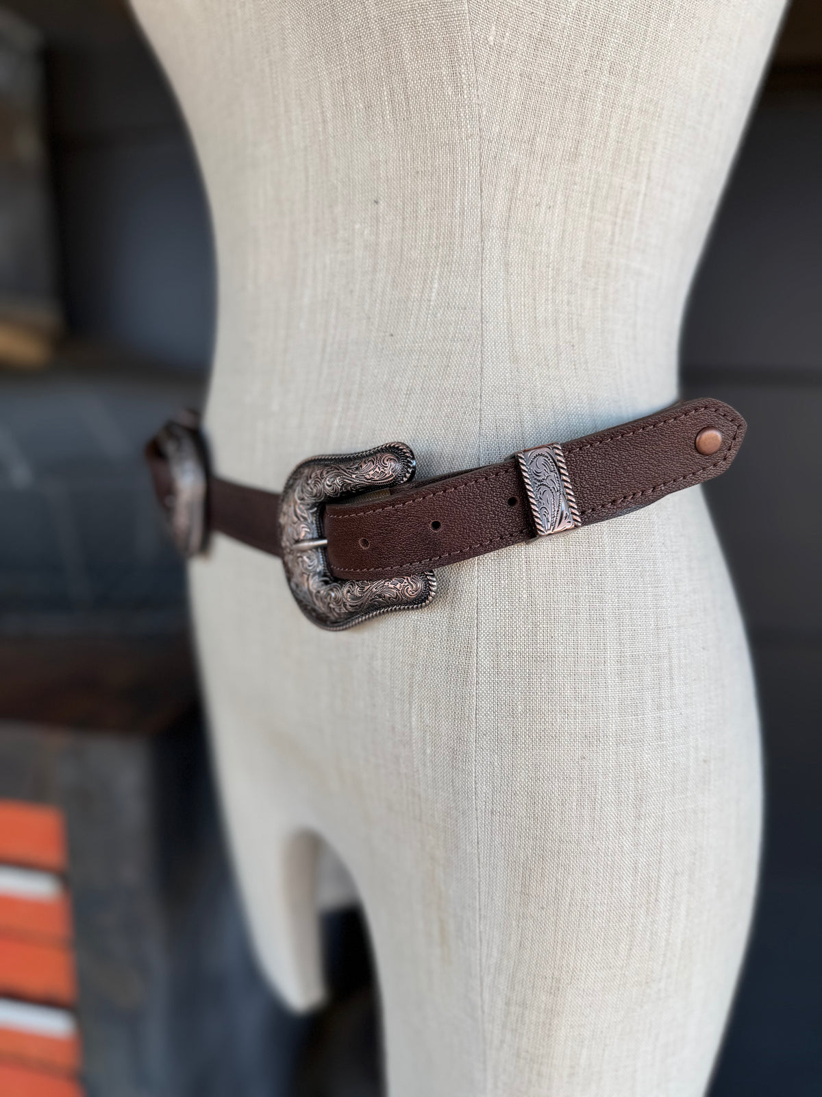 Ranch House Double Buckle Brown Leather Belt