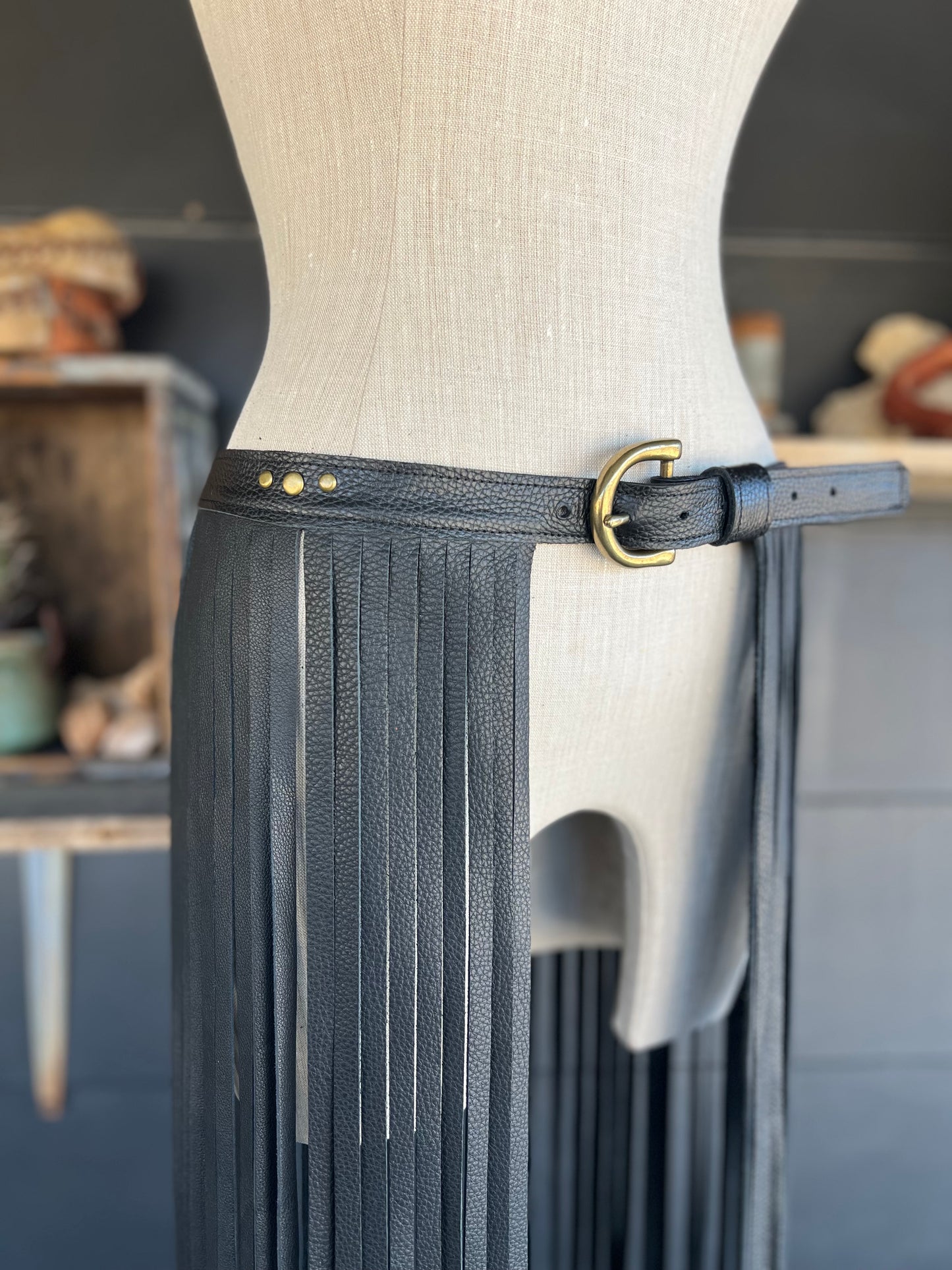 The Badlands Fringe Leather Skirt by Dirty Mojave Leather