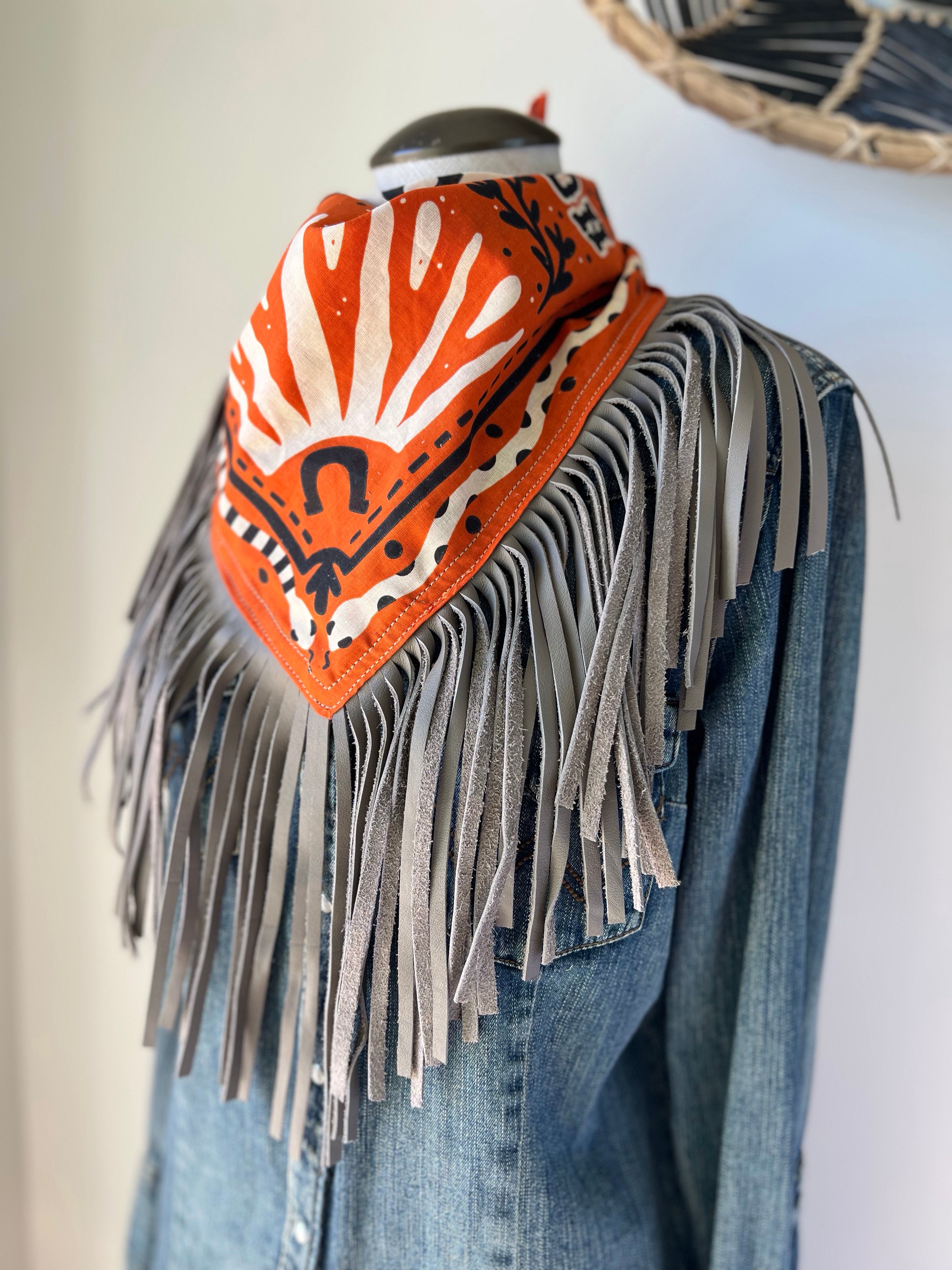 Desert Dusted Bandana Leather Fringe Collar