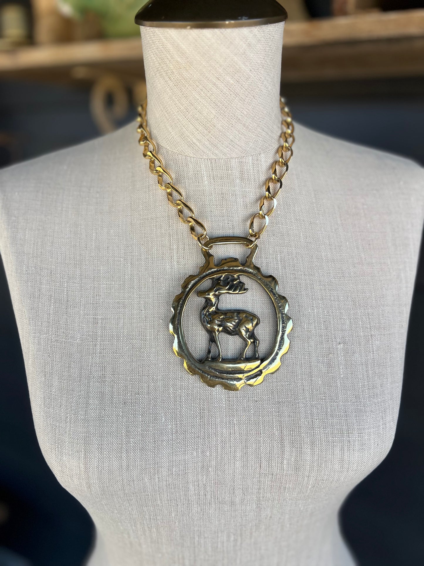 Vintage Medal Deer Necklace