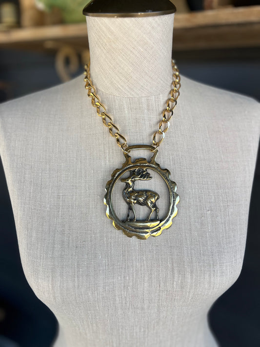 Vintage Medal Deer Necklace