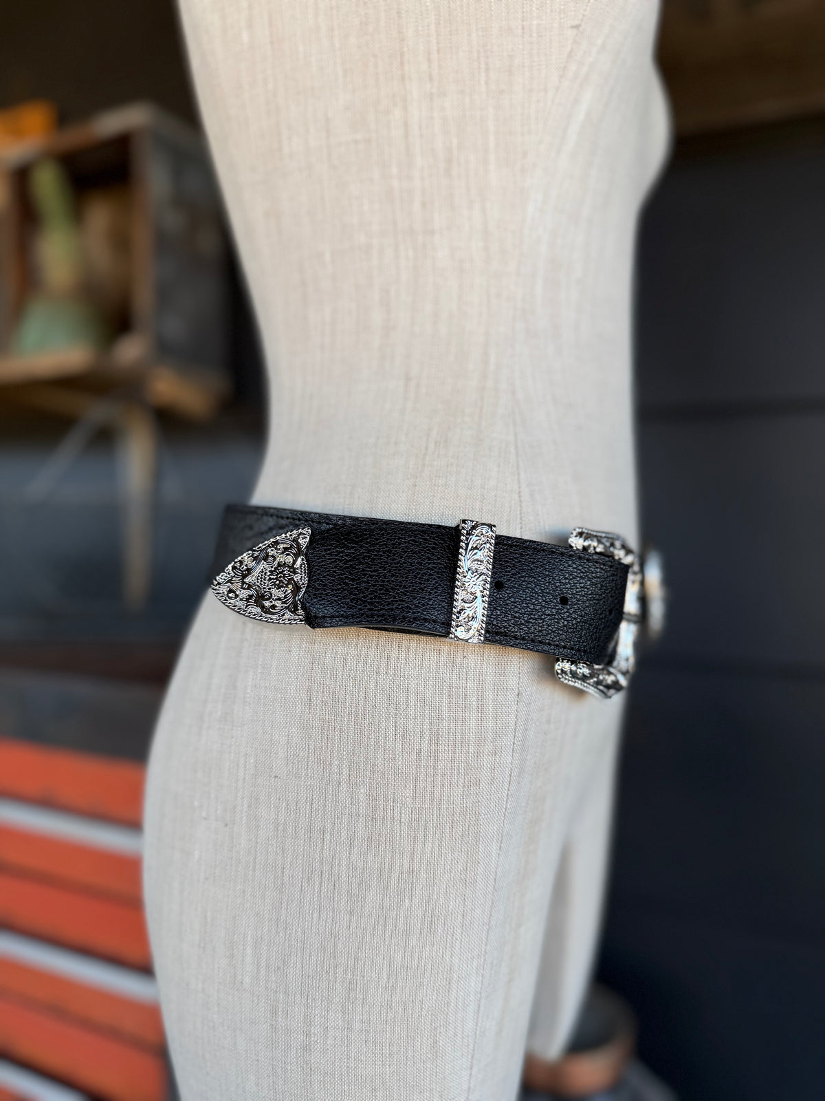 Ranch House Double Buckle Black Leather Belt