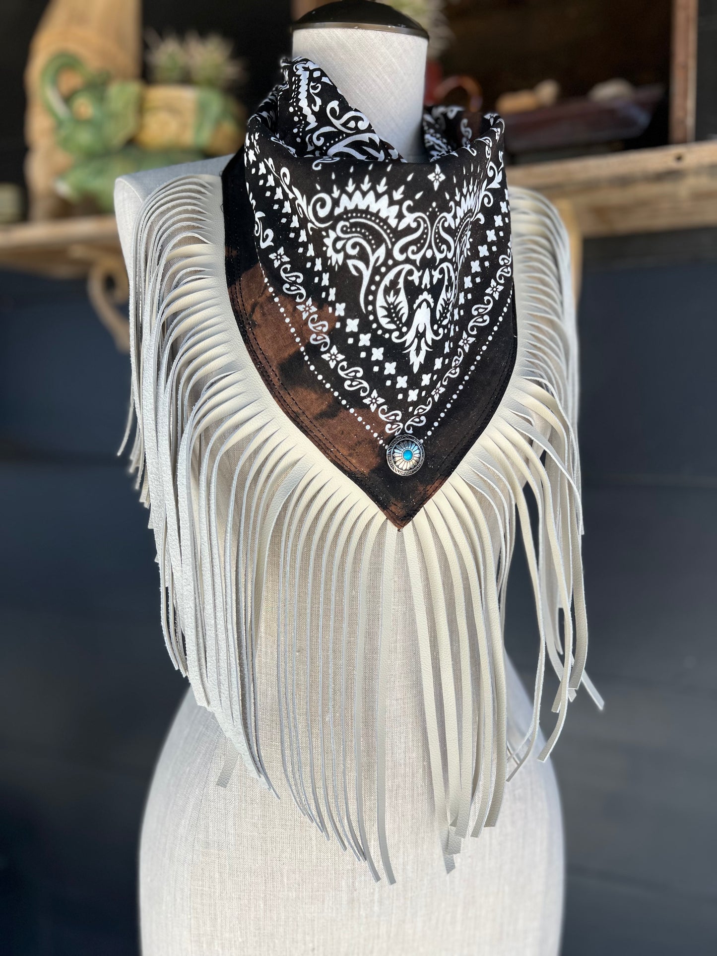 Desert Dusted Bandana Leather Fringe Collar