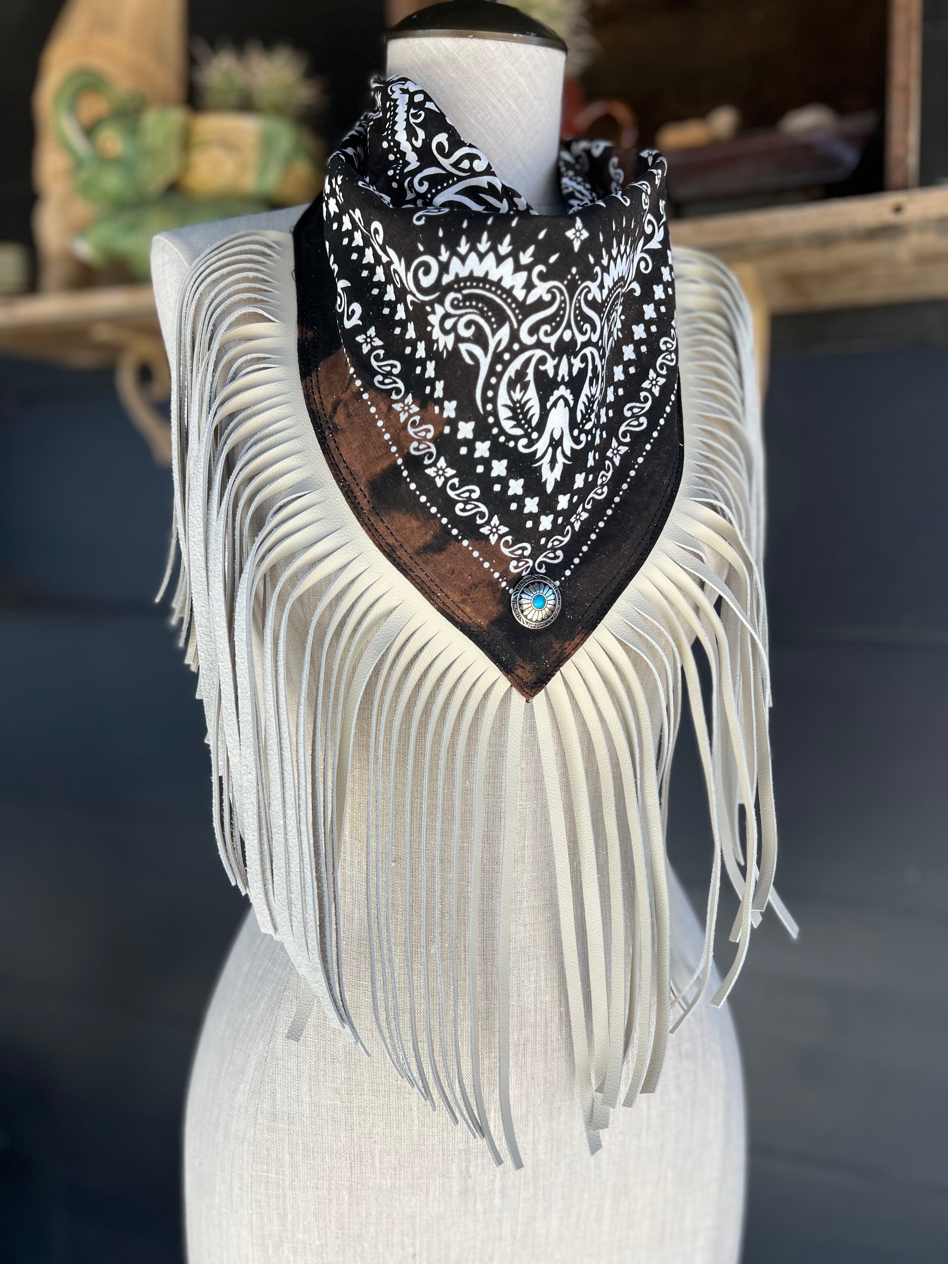 Desert Dusted Bandana Leather Fringe Collar
