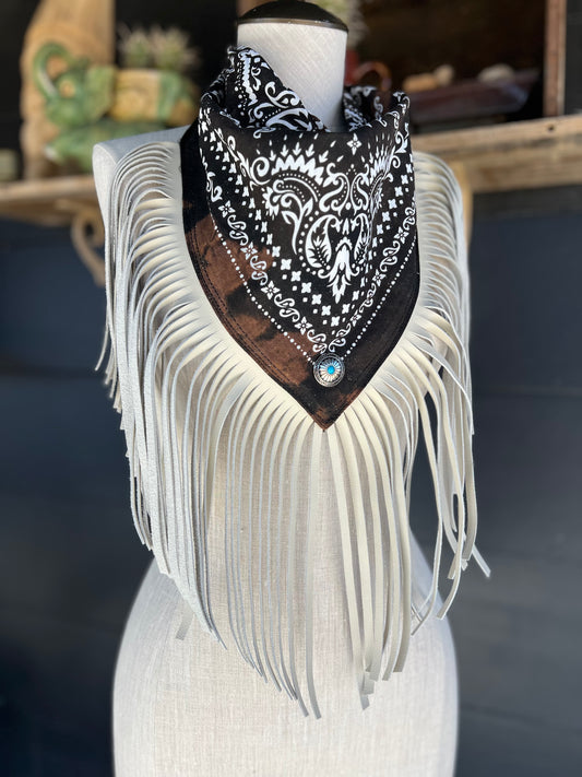 Desert Dusted Bandana Leather Fringe Collar