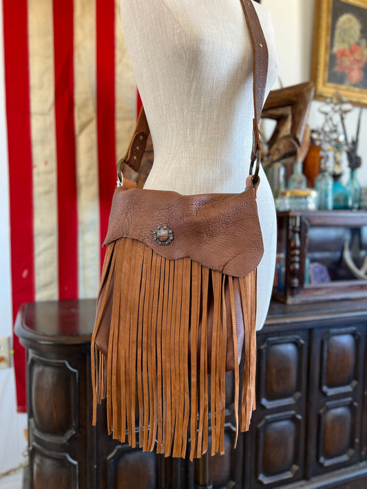 Raw Edge Leather Slouchy Fringe Handbag