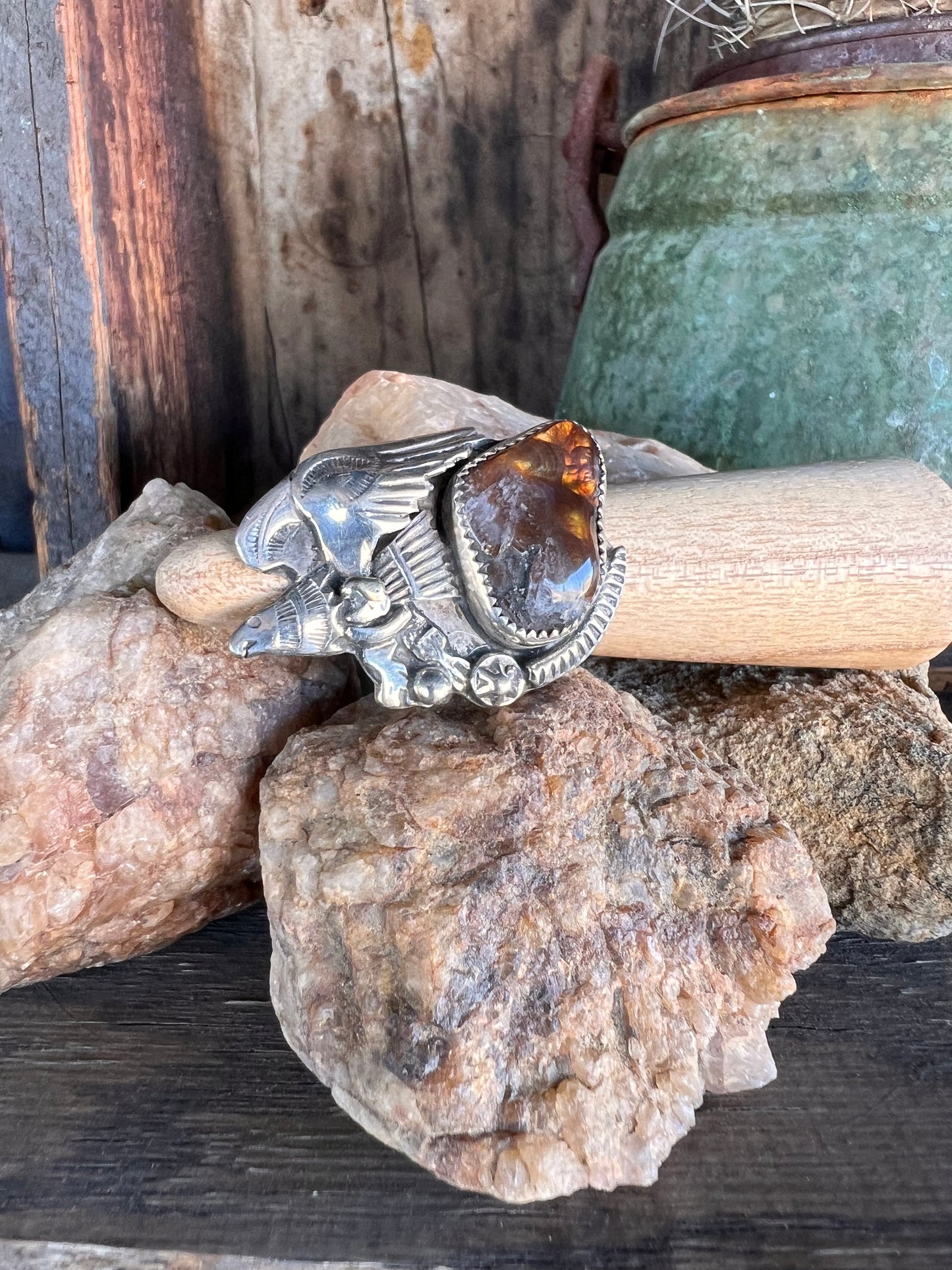 Vintage Carlos White Eagle Signed Quartz Ring