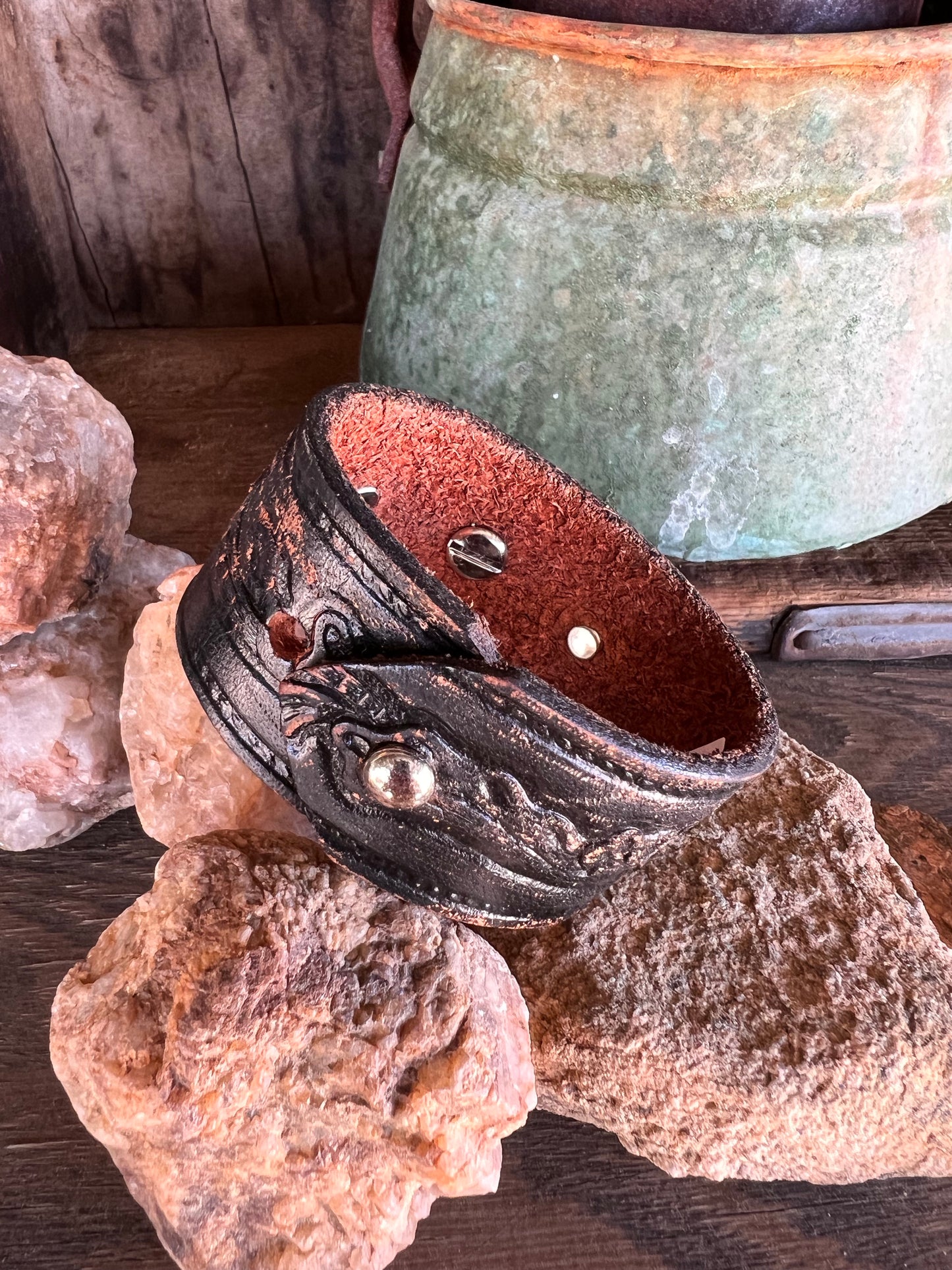 Dirty “Mojave Outlaw Cuffs” Leather Hand-Forged Western Bracelet