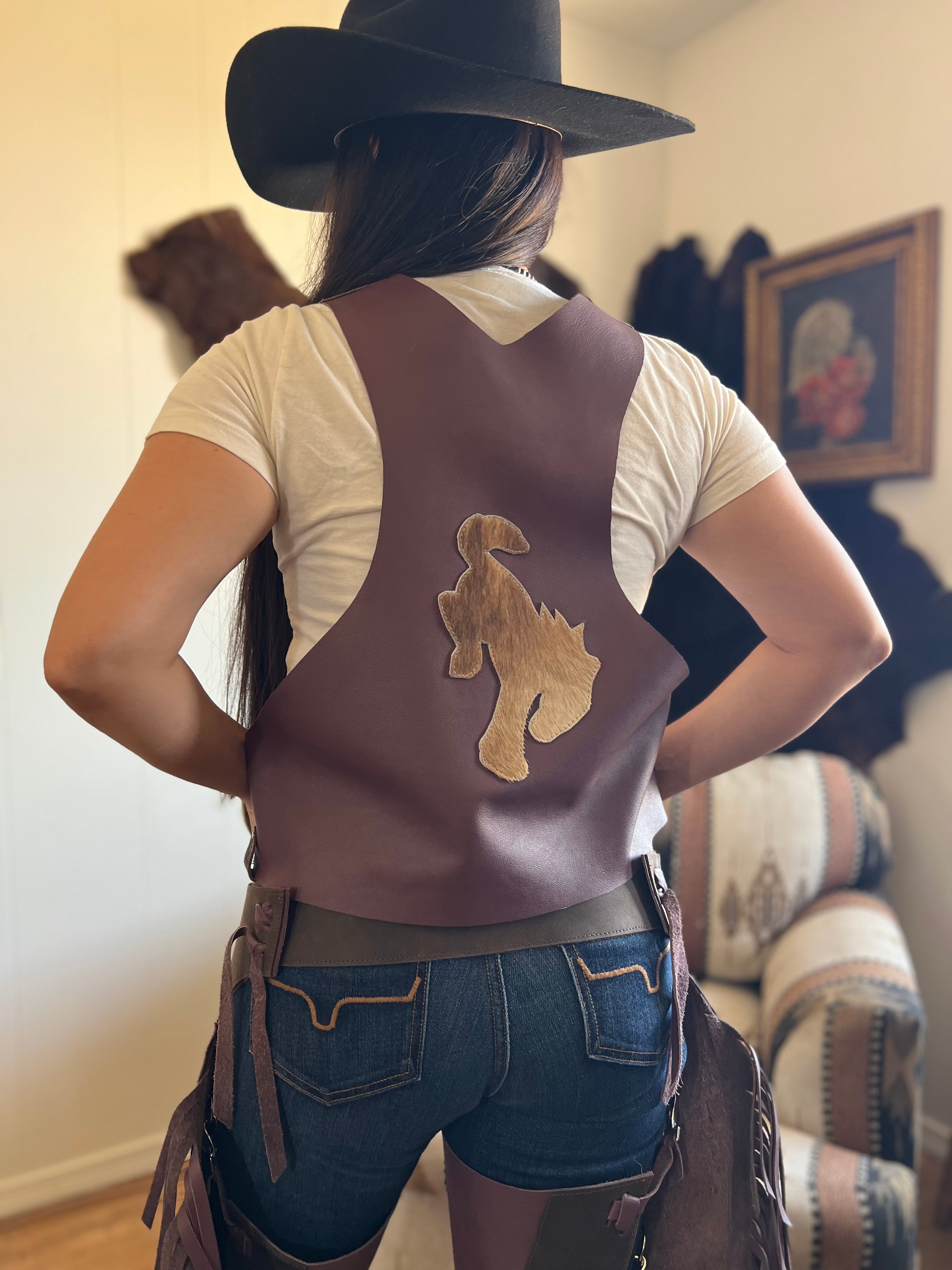 Wild Back Vests - Leather Fringe & Cowhide Statement - Bronco