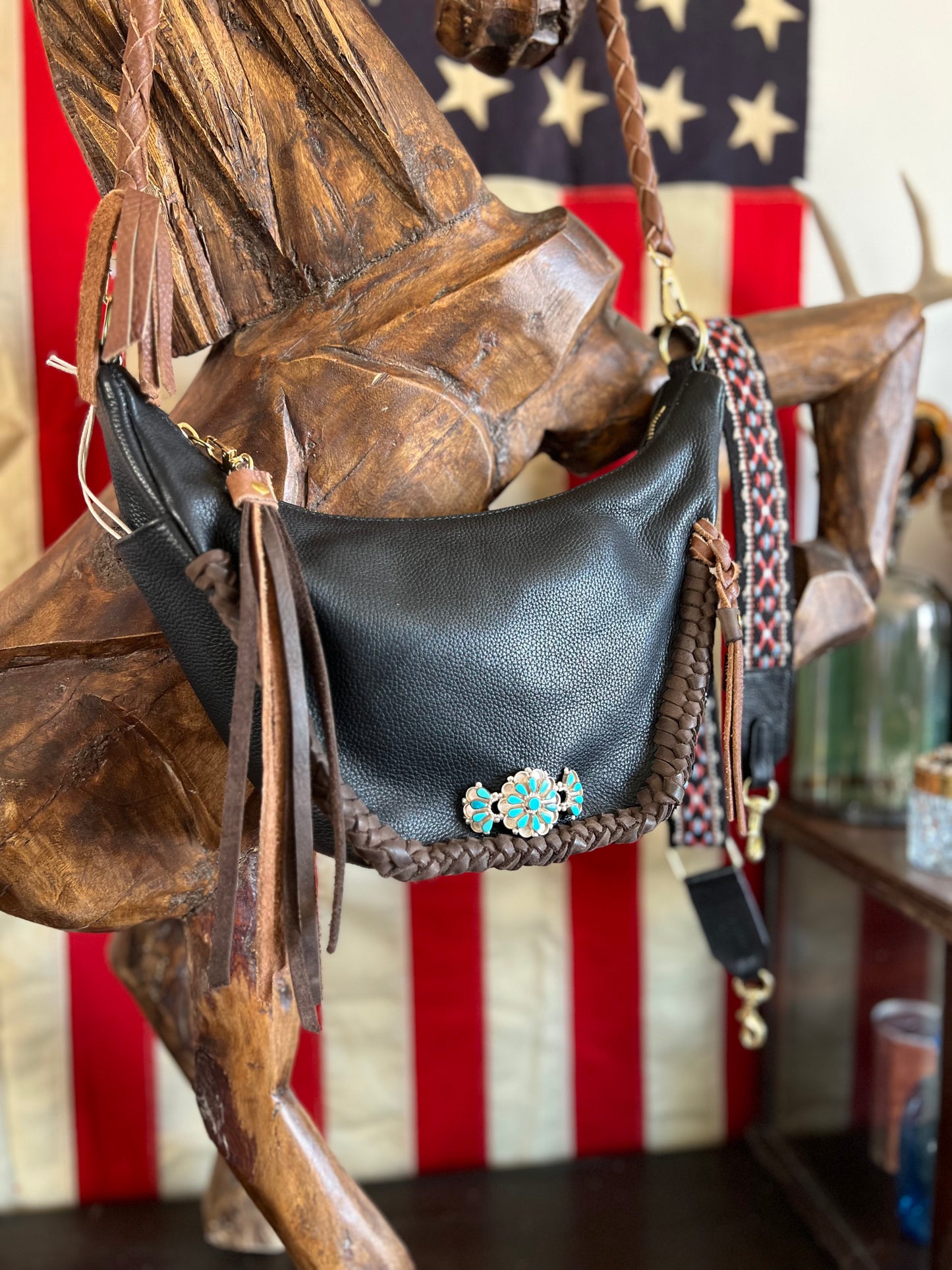 Lucky Custom Leather Handbag Vintage Zuni Turquoise