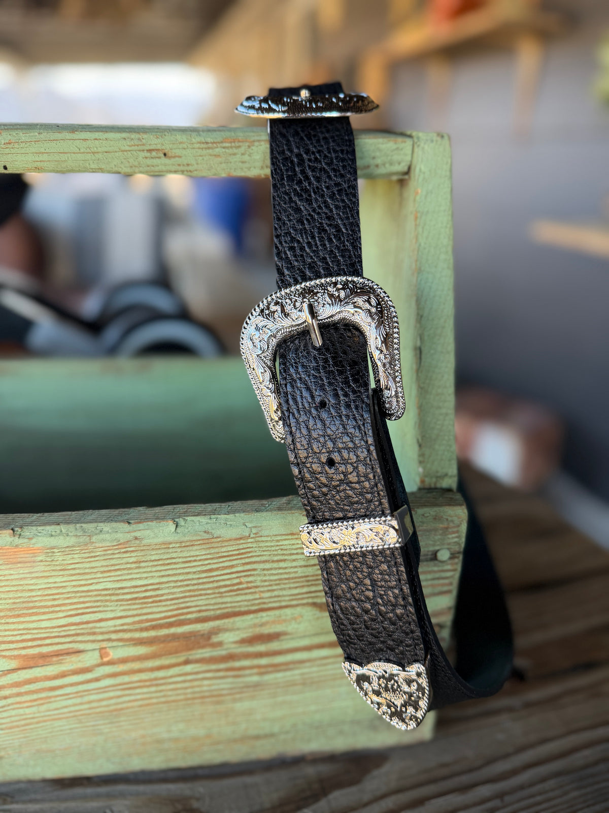 Ranch House Double Buckle Black Leather Belt