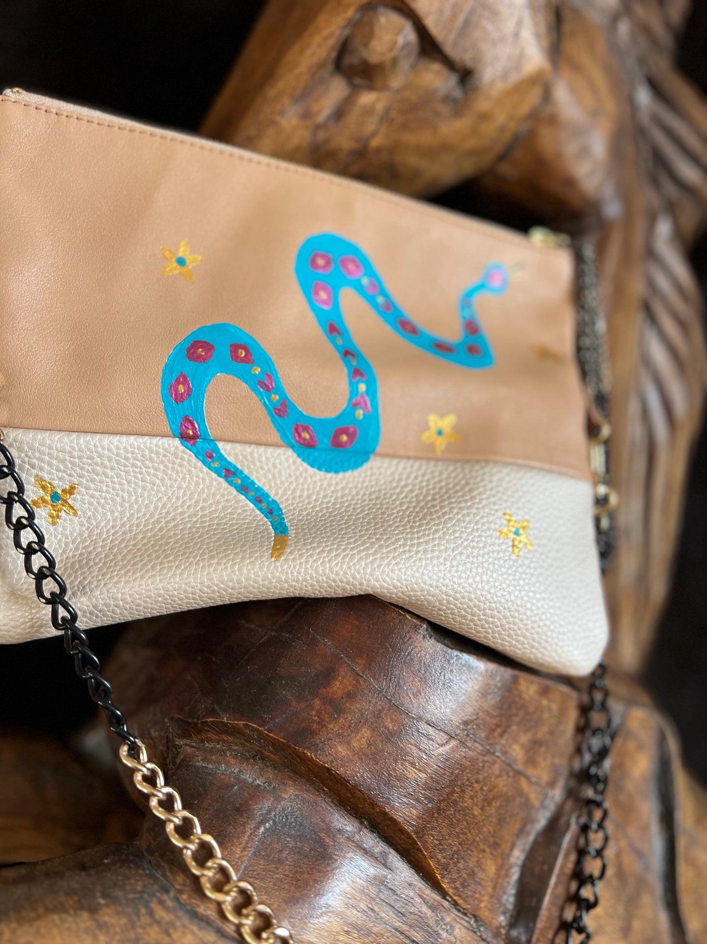 Hand Painted Snake Clutch Bag with Chain Strap