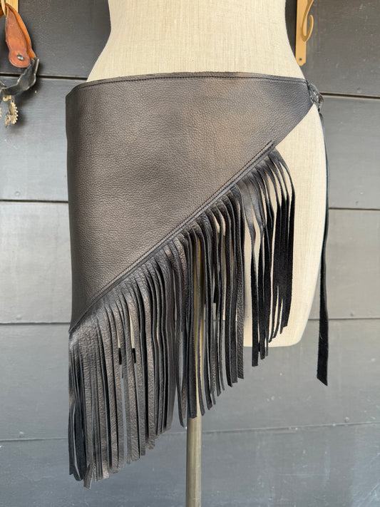 The Sundown Fringe Black Leather Wrap
