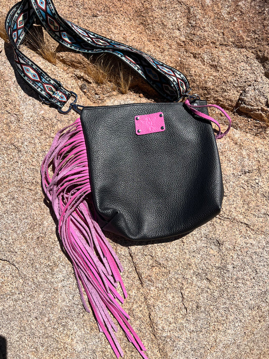 “The Desert Riot” Leather Pink Fringe Handbag