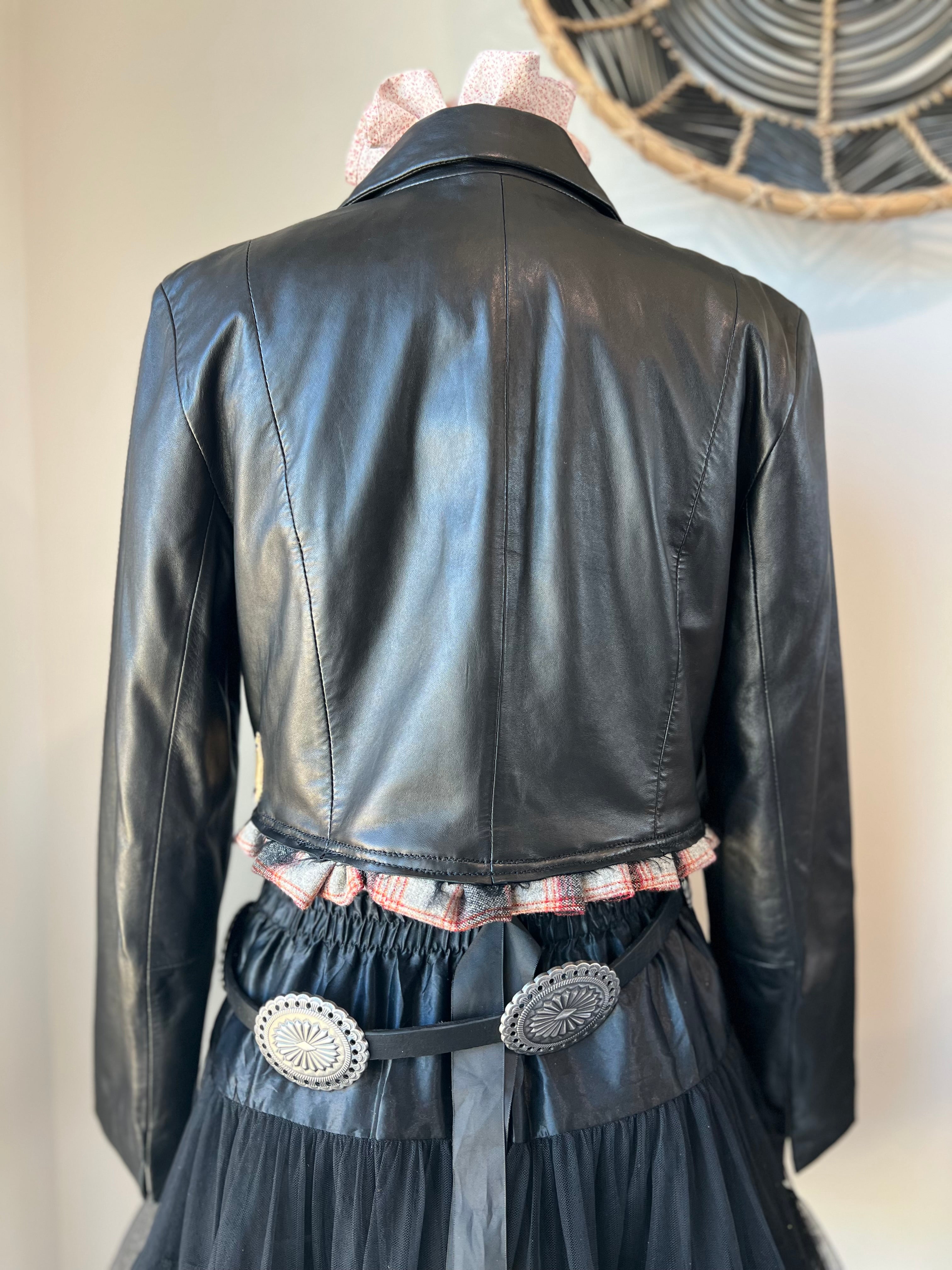 Dirty Mojave Desert Crop Black Leather Pendleton Trim Blazer