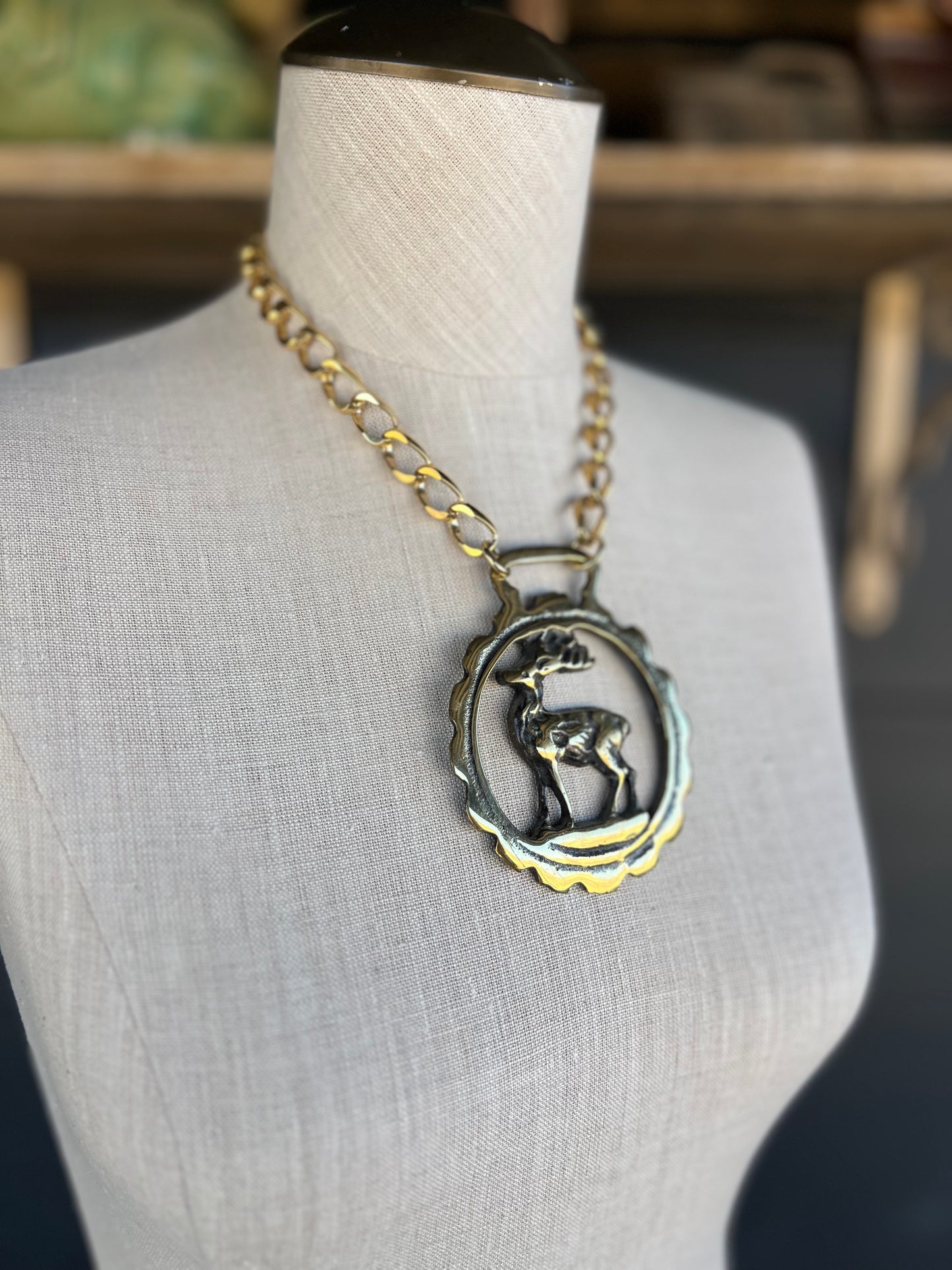 Vintage Medal Deer Necklace