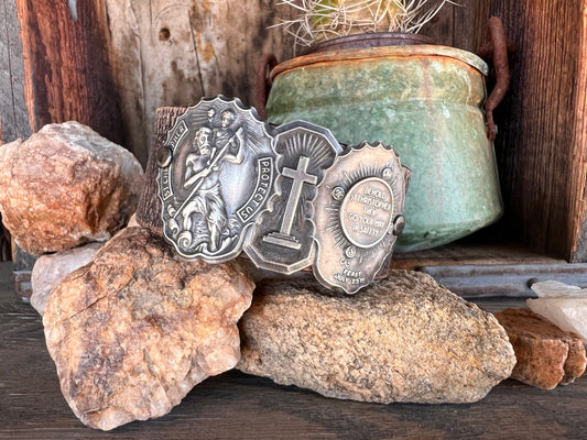 Dirty “Mojave Outlaw Cuffs” Vintage St Christopher Catholic Medal
